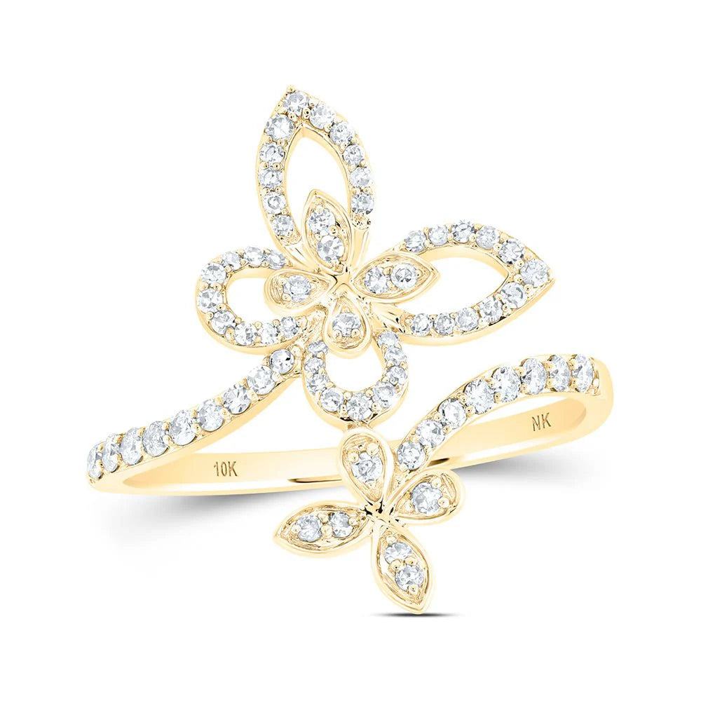 10k Gold 1/3 ct Diamond Bypass Butterfly Ring