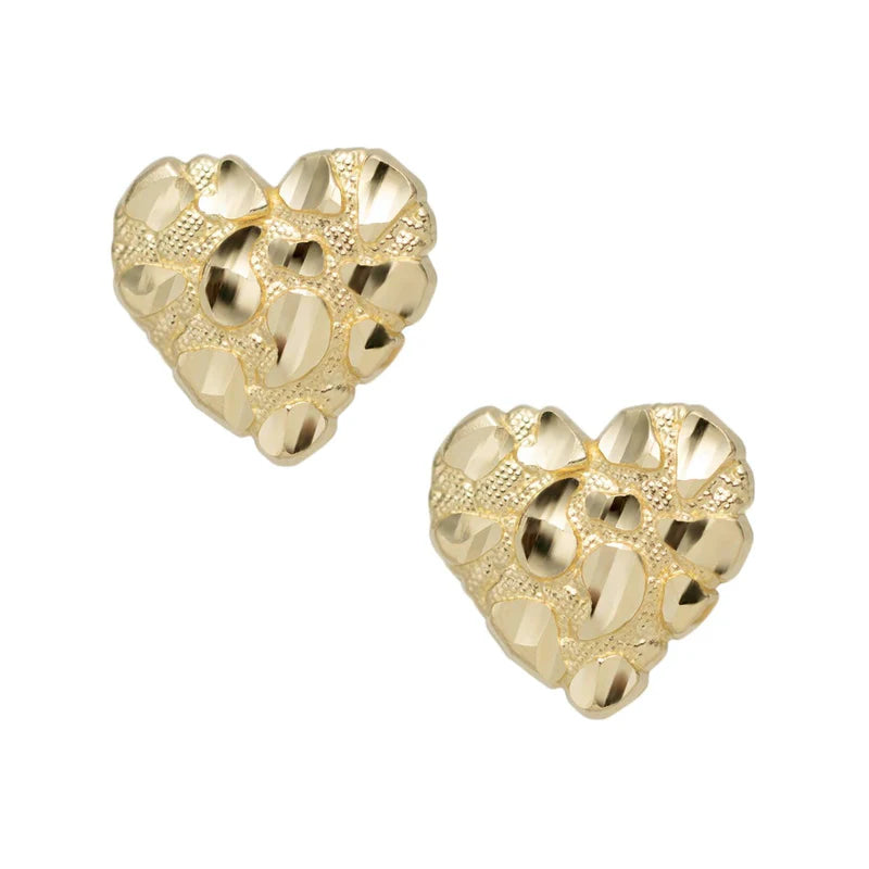 10k Gold Medium Heart Nugget Stud Earrings