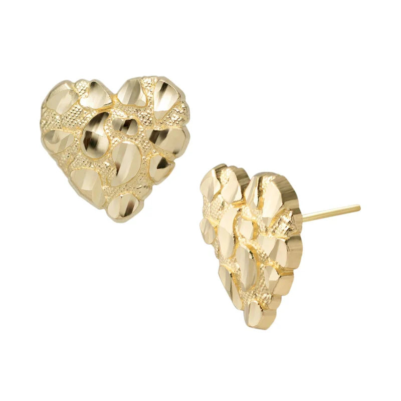 10k Gold Medium Heart Nugget Stud Earrings