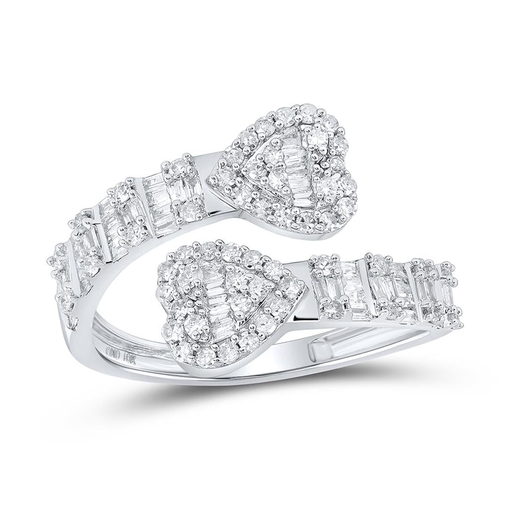 10k Gold 5/8 ct Baguette Diamond Cuff Heart Ring