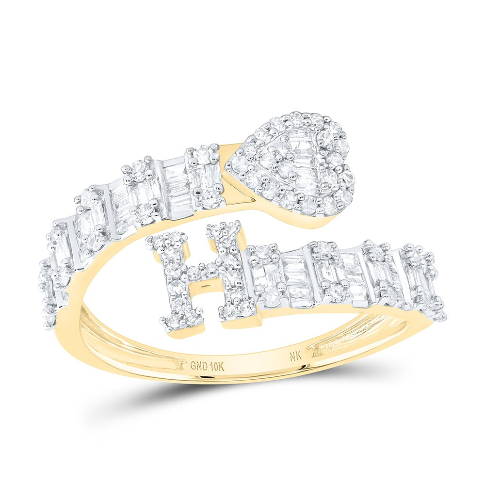 10k Gold 5/8 ct Diamond Baguette Initial Ring