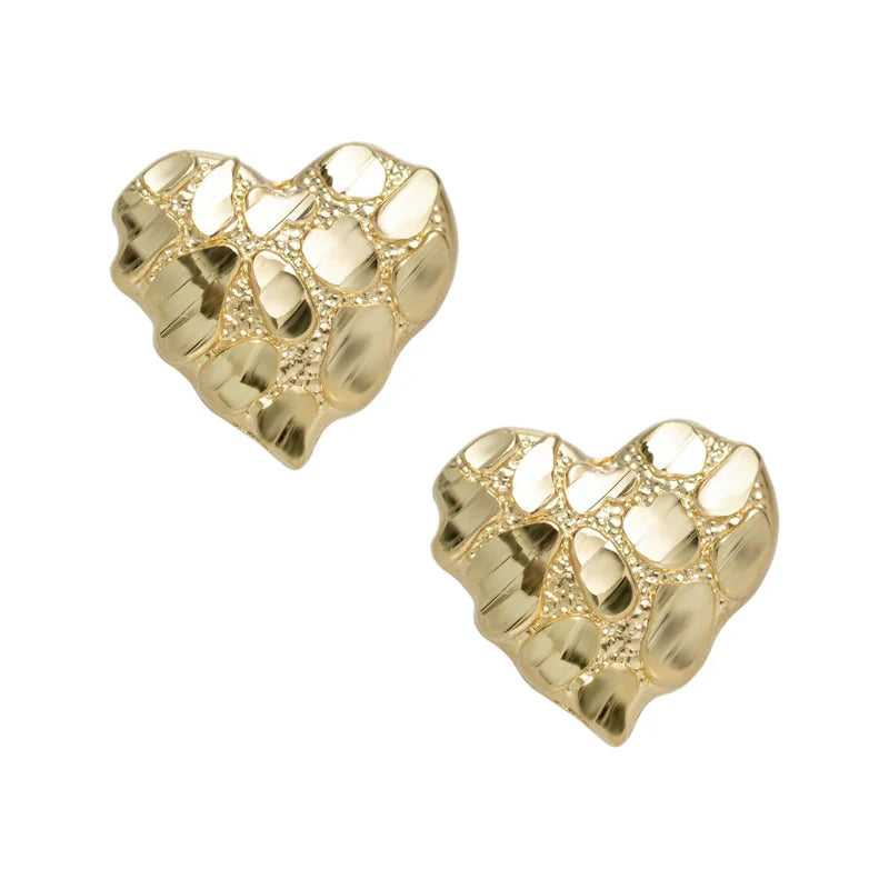 10k Gold Large Heart Nugget Stud Earrings