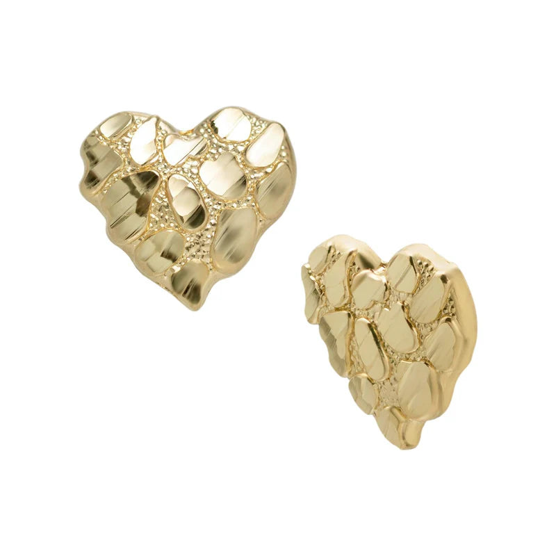 10k Gold Large Heart Nugget Stud Earrings