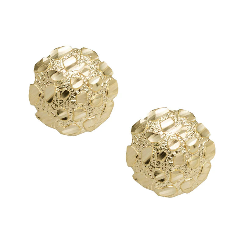 10k Gold Medium Round Nugget Stud Earrings