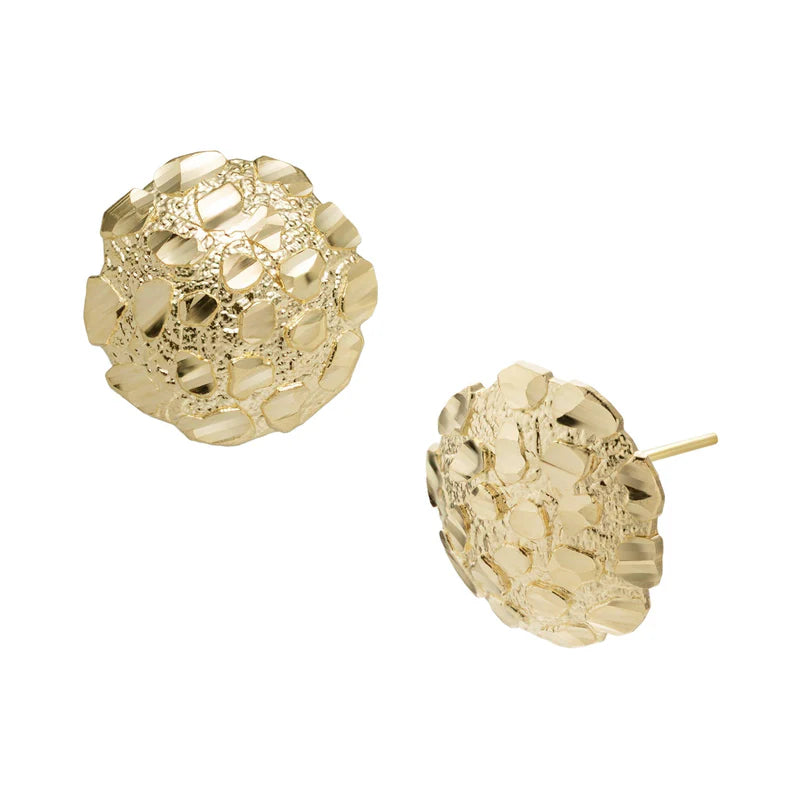 10k Gold Medium Round Nugget Stud Earrings