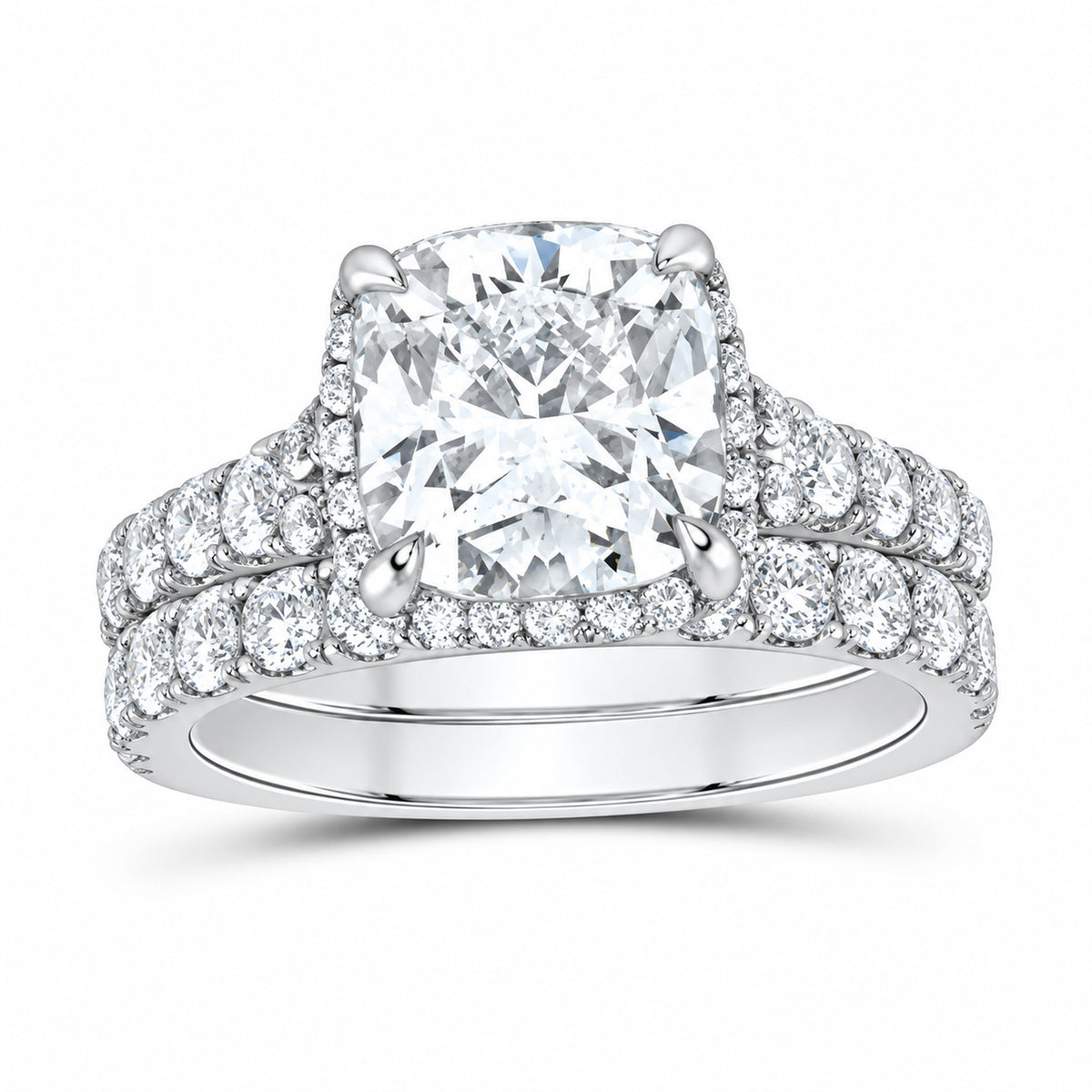 14K White Gold 4 1/2 CTW Lab-Grown Diamond Cushion Bridal Ring Set
