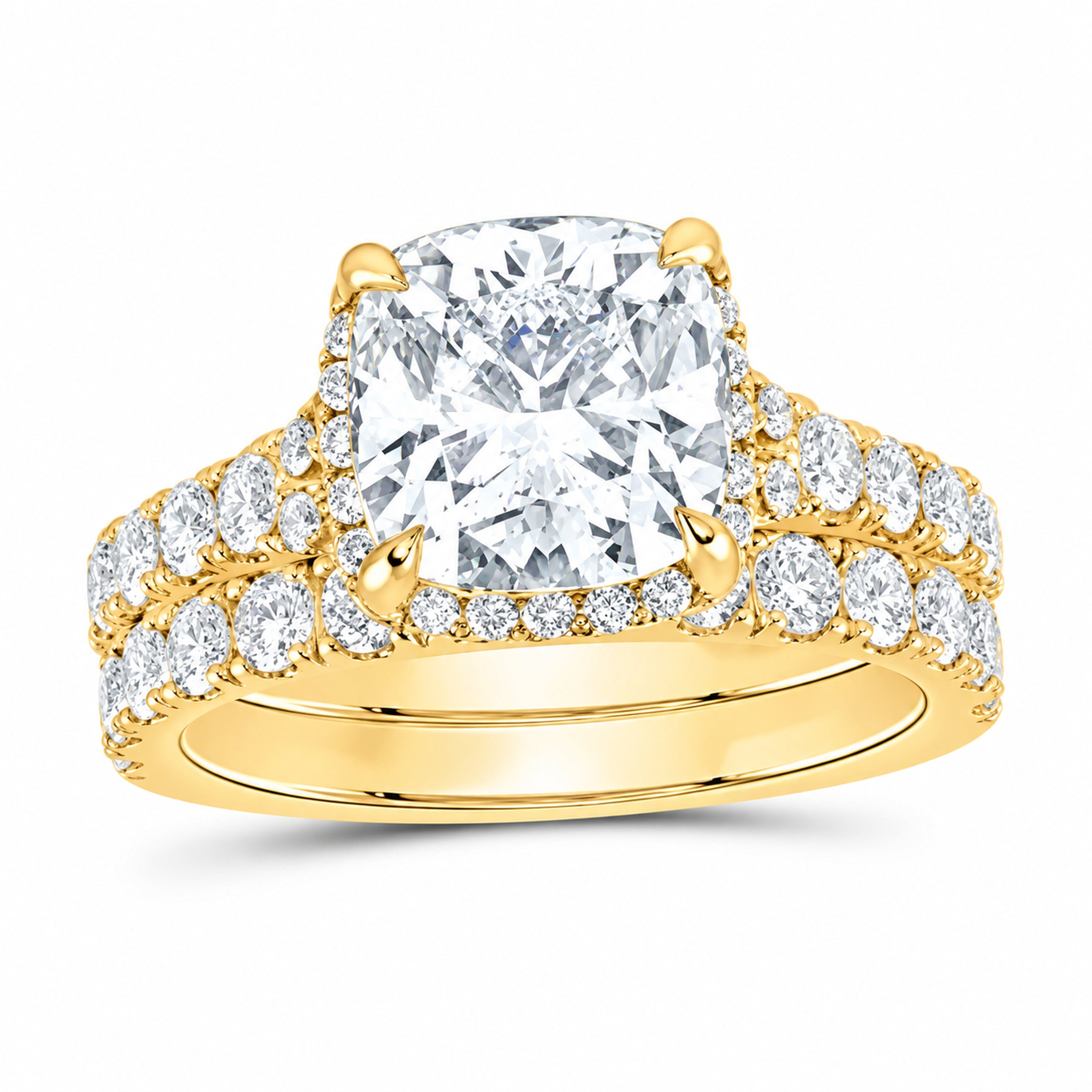 14K Yellow Gold 4 1/2 CTW Lab-Grown Diamond Cushion Bridal Ring Set