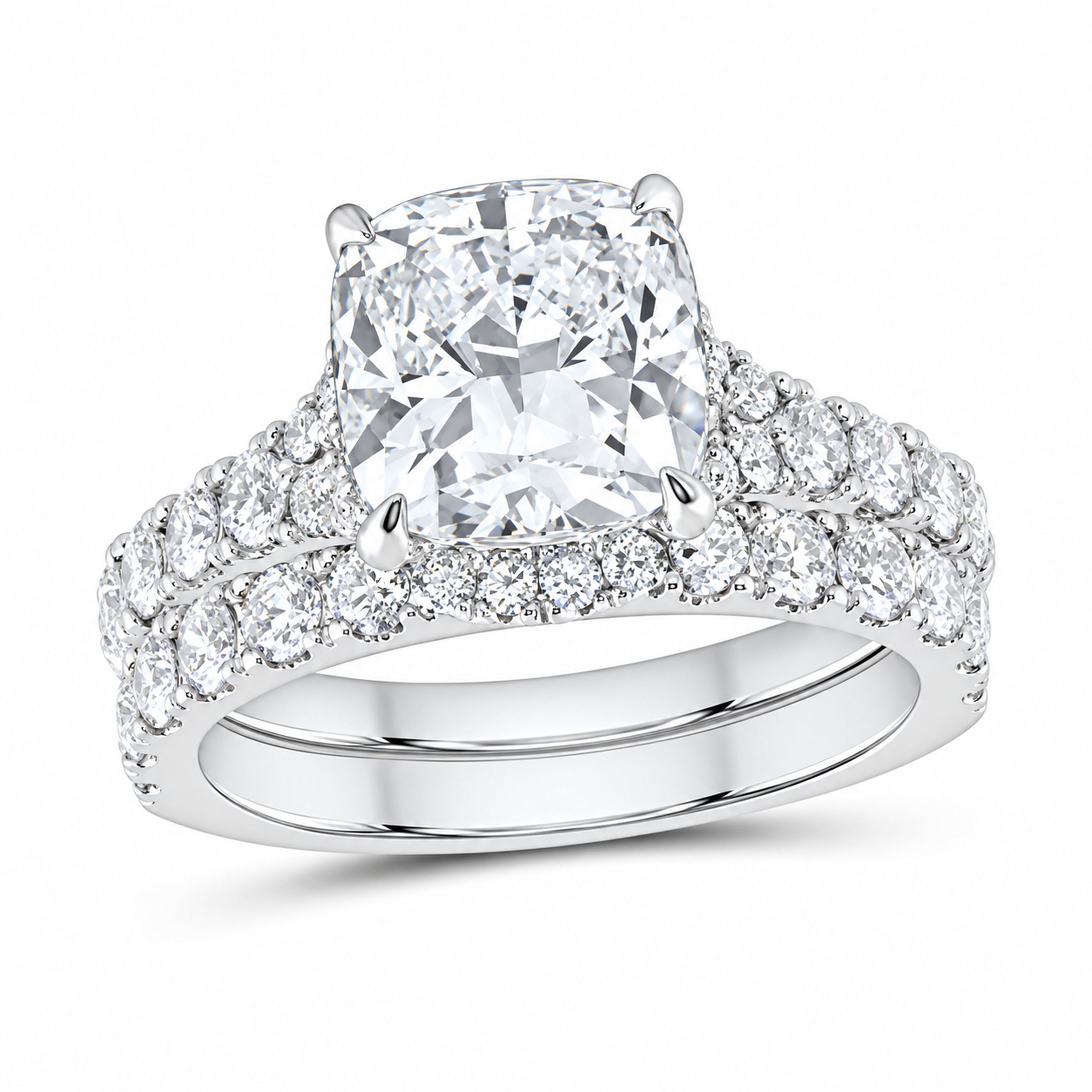 14K White Gold 4 1/2 CTW Lab-Grown Diamond Cushion Halo Bridal Ring Set