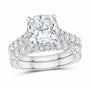 14K White Gold 4 1/2 CTW Lab-Grown Diamond Cushion Halo Bridal Ring Set