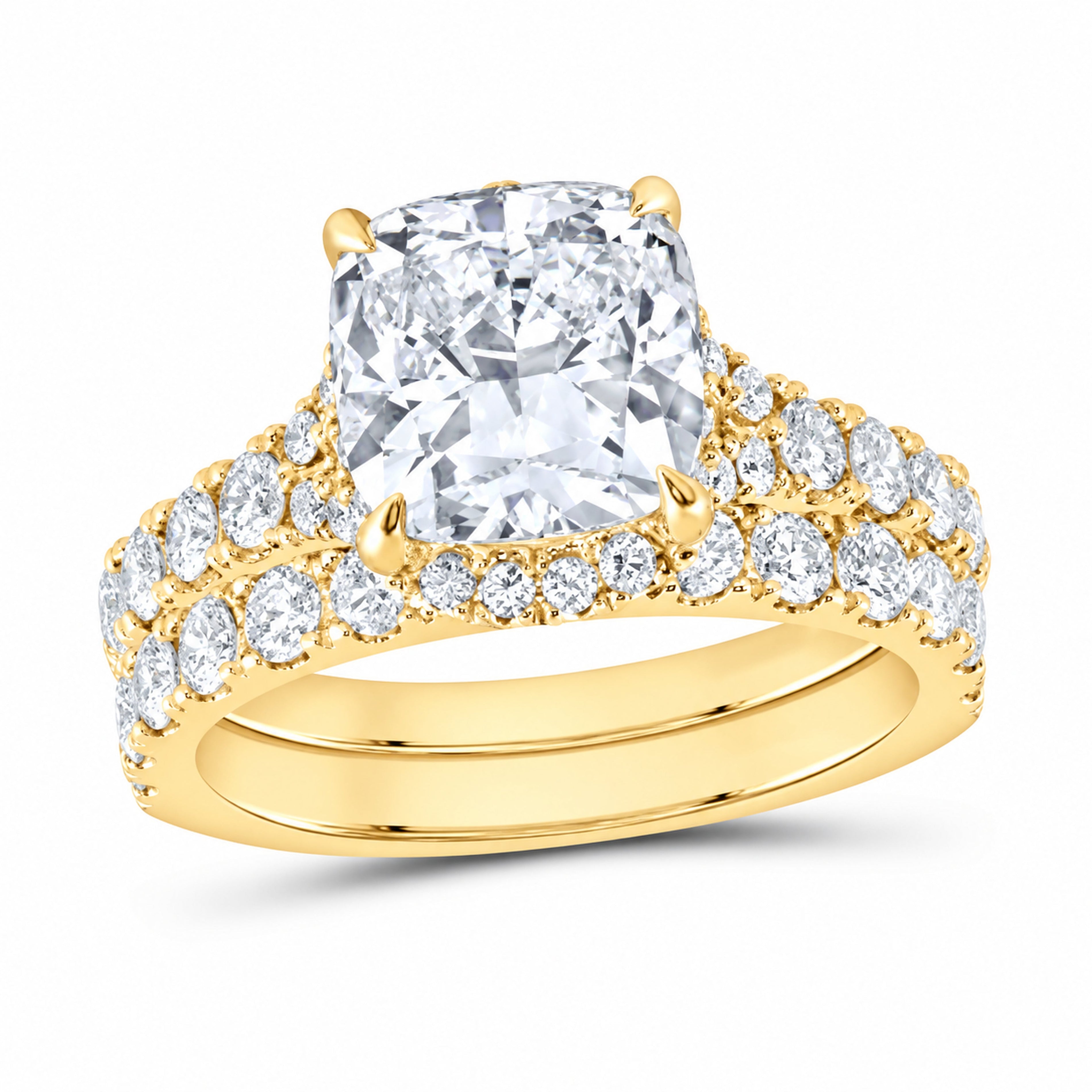 14K Yellow Gold 4 1/2 CTW Lab-Grown Diamond Cushion Halo Bridal Ring Set