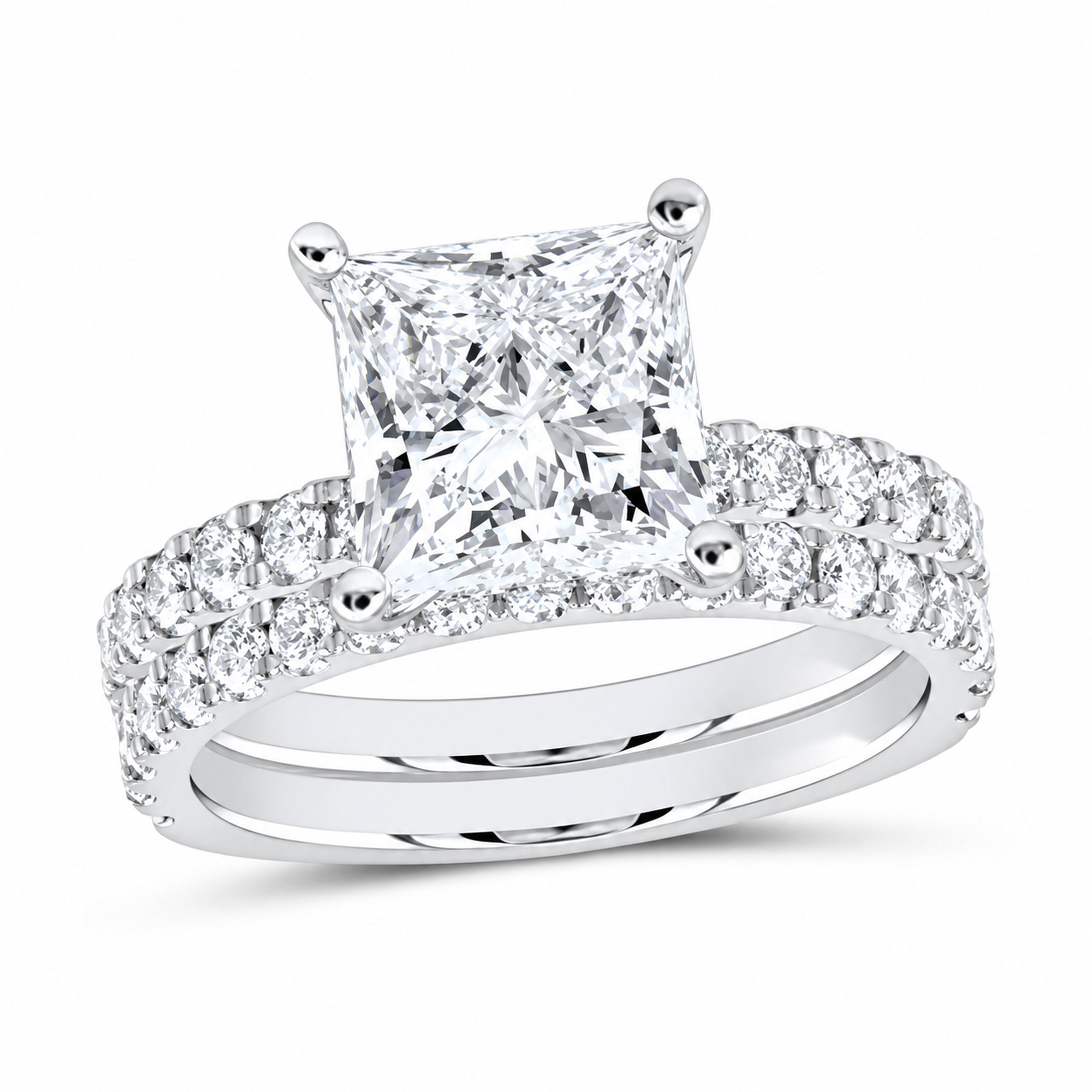 14K White Gold 4 CTW Lab-Grown Diamond Princess Bridal Ring Set