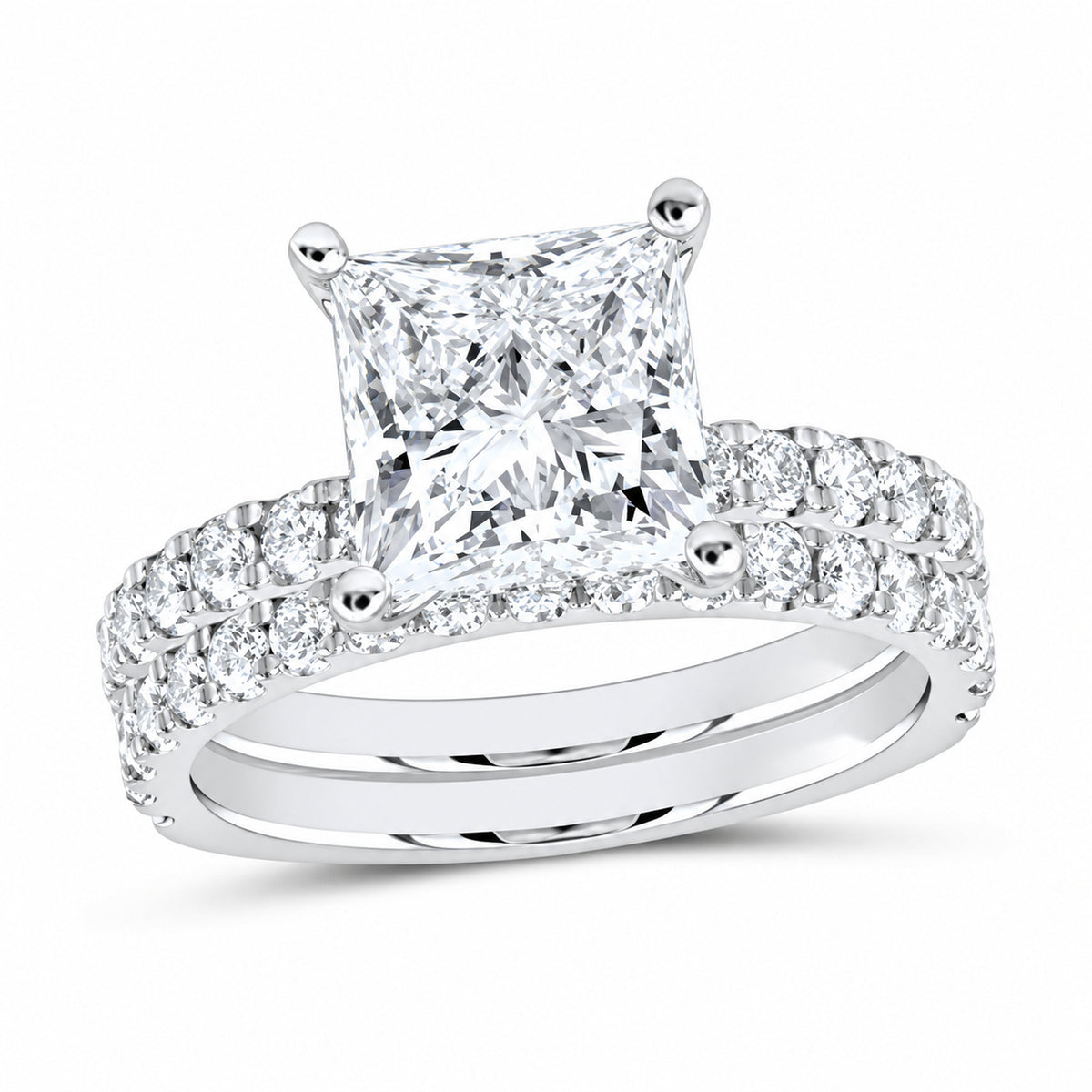14K White Gold 4 CTW Lab-Grown Diamond Princess Bridal Ring Set
