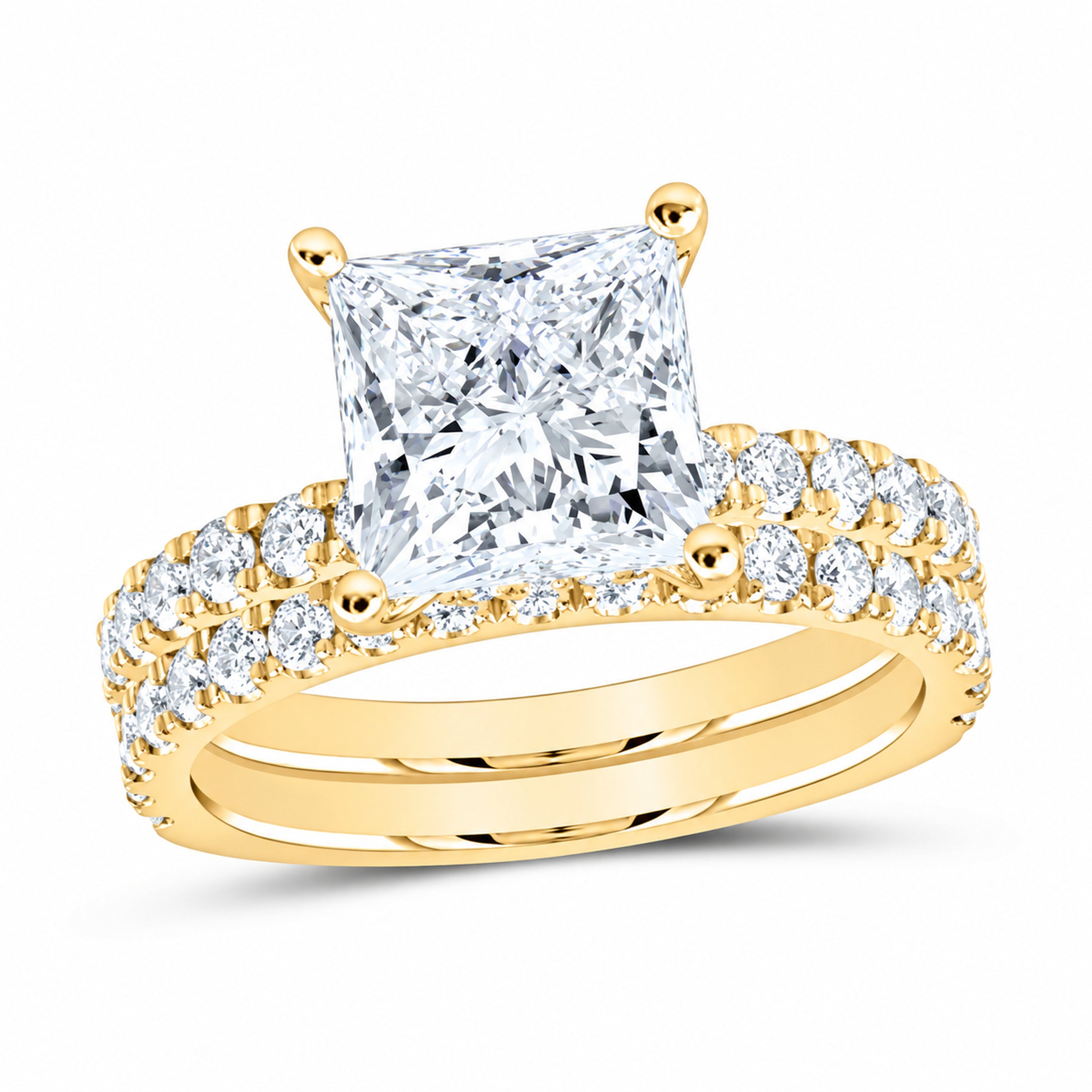 14K Yellow Gold 4 CTW Lab-Grown Diamond Princess Bridal Ring Set