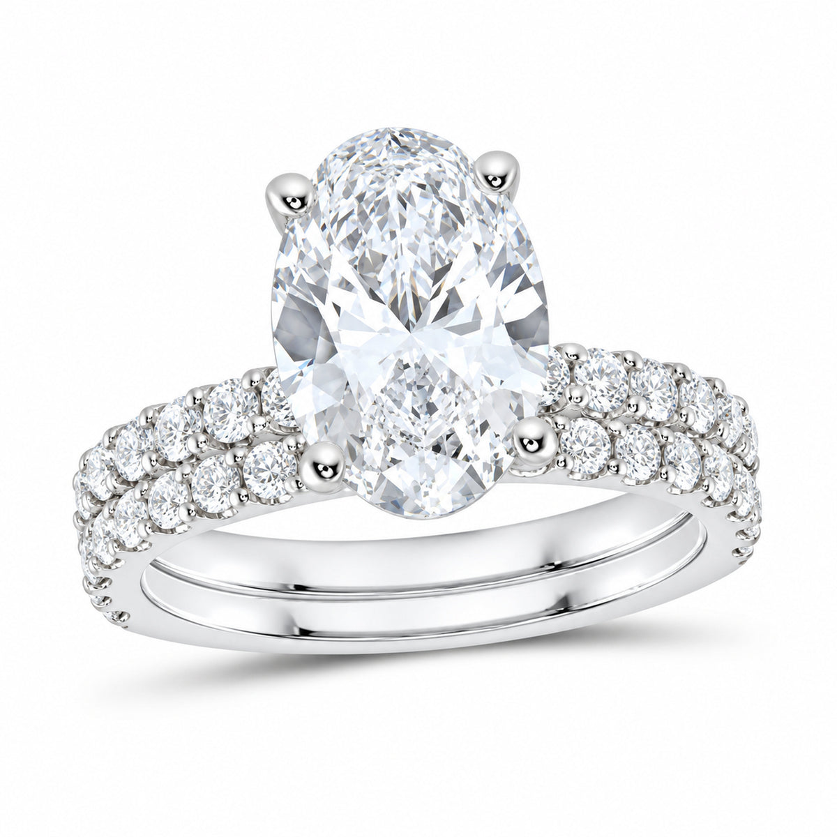 14K White Gold 4 CTW Lab-Grown Diamond Oval Bridal Ring Set