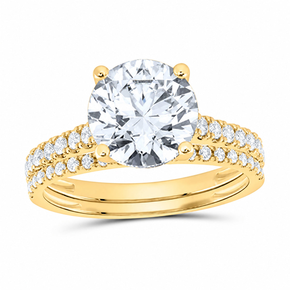 14K Yellow Gold 3 1/2 CTW Lab-Grown Diamond Round Bridal Ring Set
