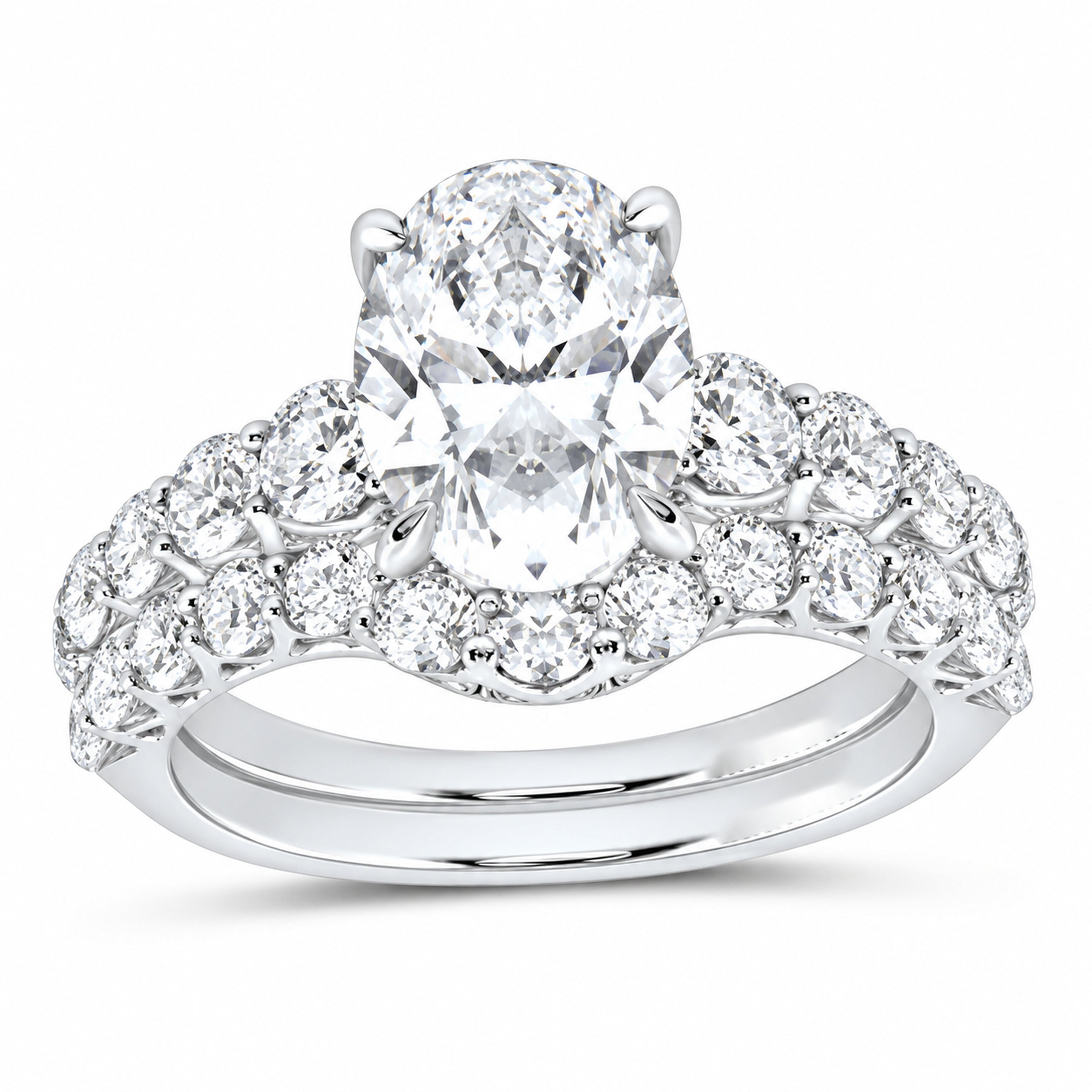 14K White Gold 5 CTW Lab-Grown Diamond Oval Bridal Ring Set