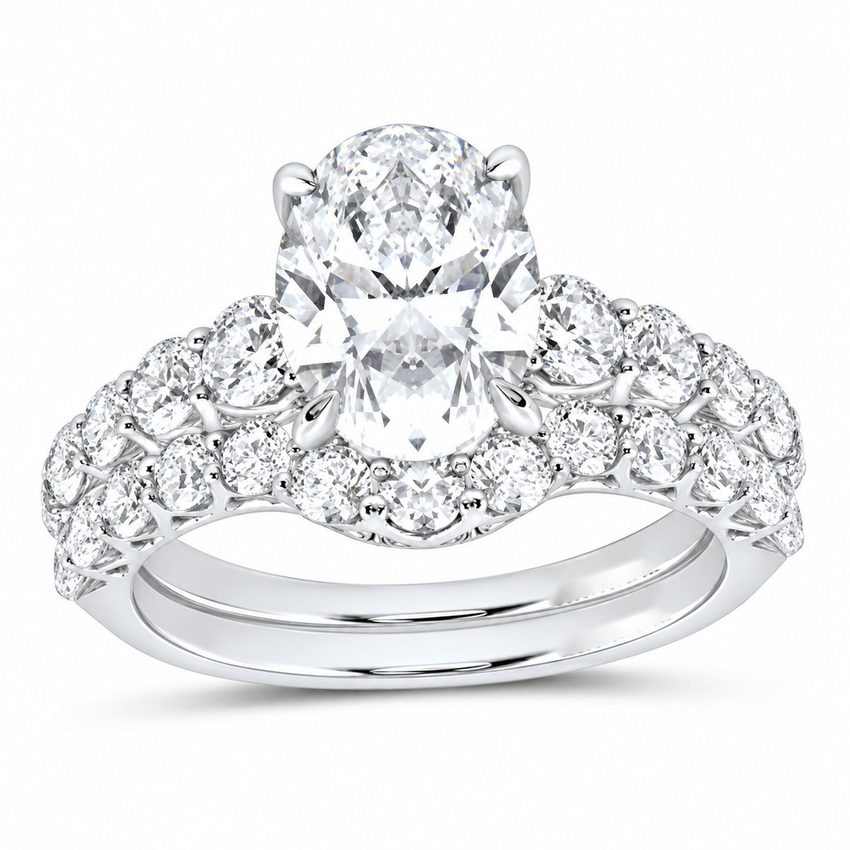 14K White Gold 5 CTW Lab-Grown Diamond Oval Bridal Ring Set
