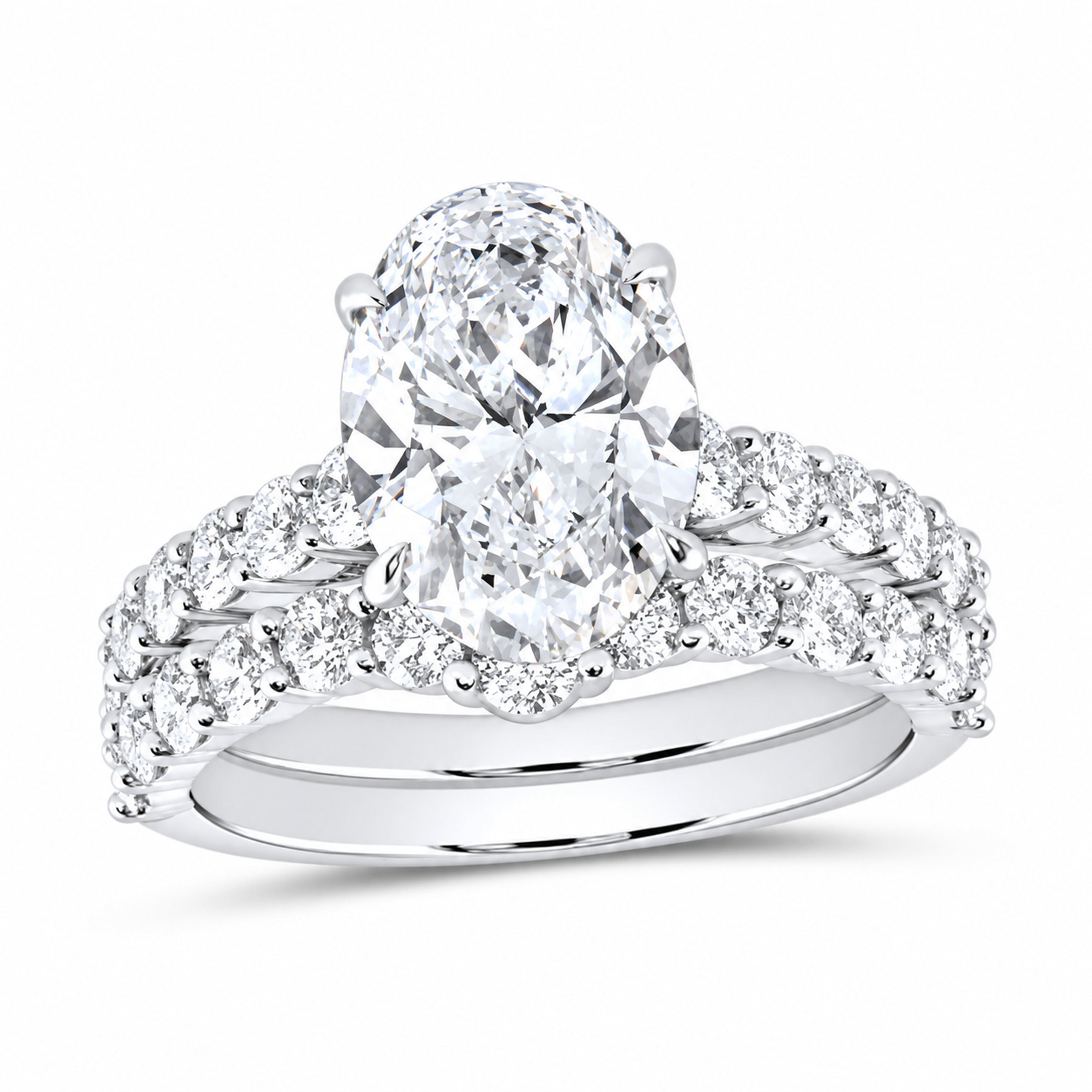 14K White Gold 4 1/2 CTW Lab-Grown Diamond Oval Halo Bridal Ring Set