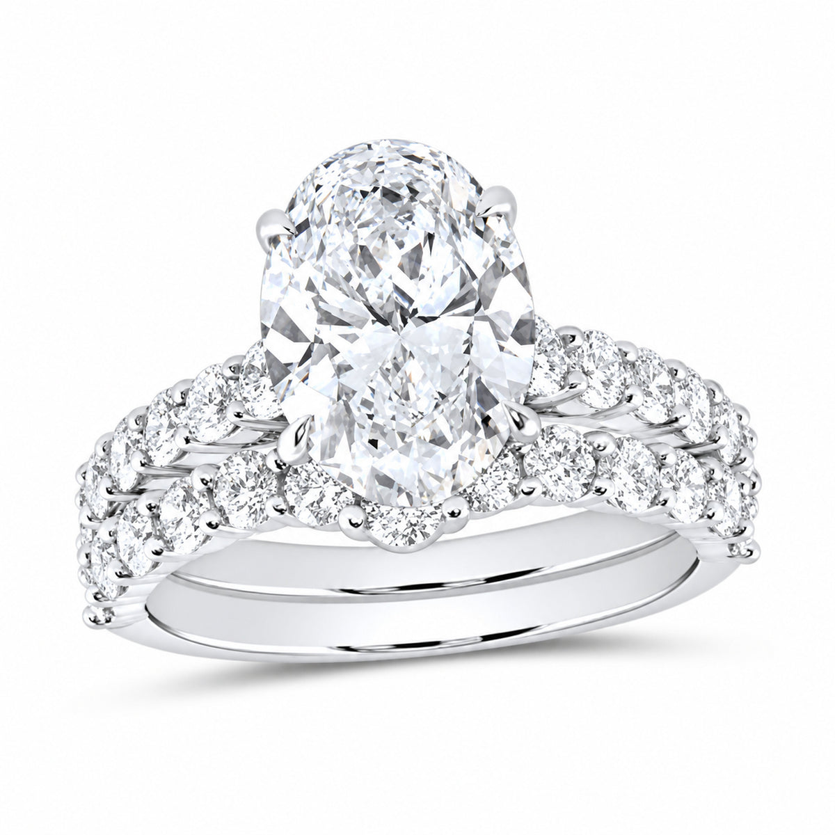 14K White Gold 4 1/2 CTW Lab-Grown Diamond Oval Halo Bridal Ring Set