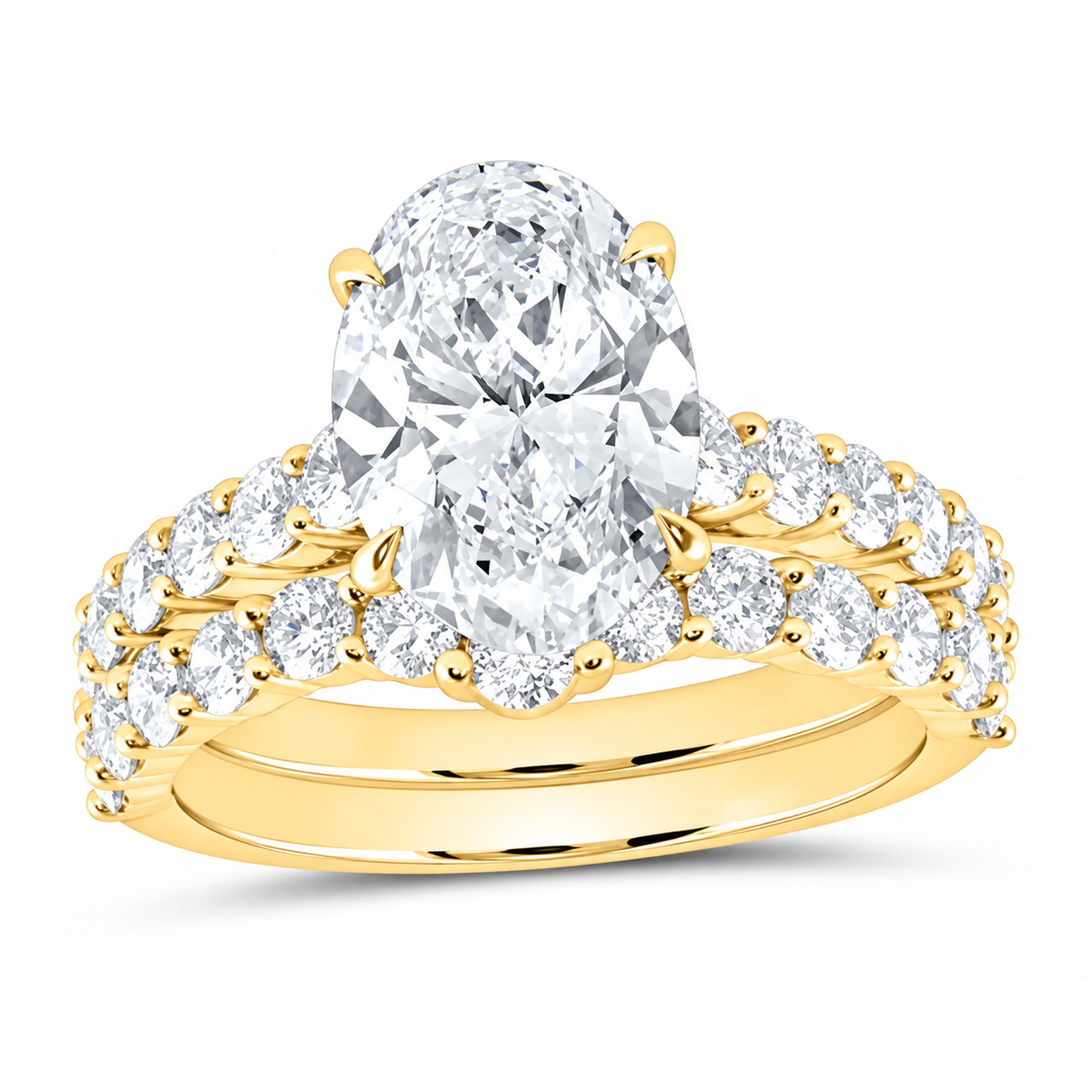 14K Yellow Gold 4 1/2 CTW Lab-Grown Diamond Oval Halo Bridal Ring Set