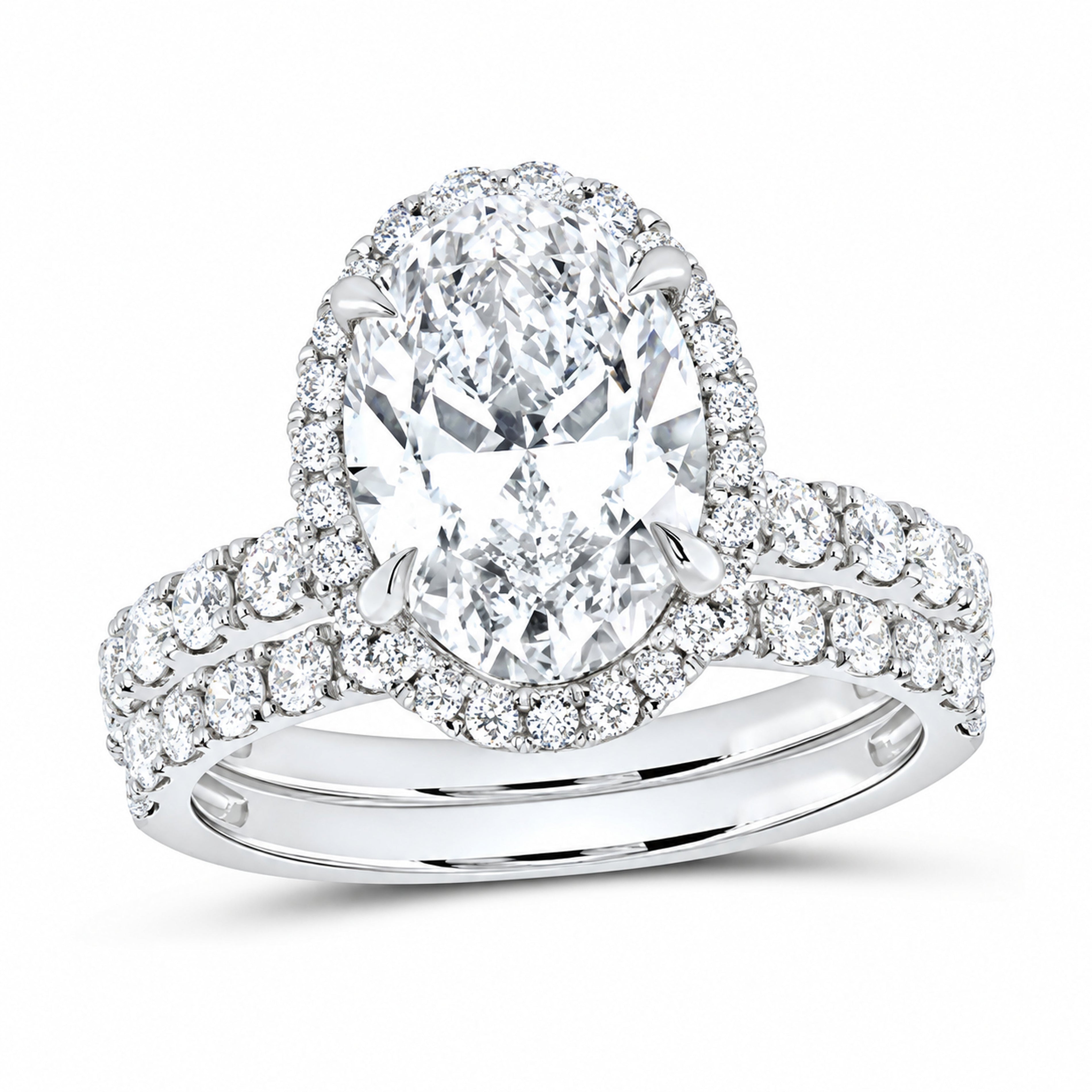 14K White Gold 4 1/2 CTW Lab-Grown Diamond Oval Halo Bridal Ring Set