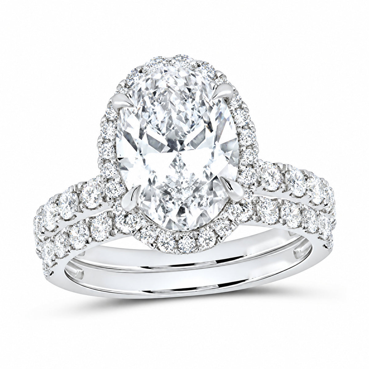 14K White Gold 4 1/2 CTW Lab-Grown Diamond Oval Halo Bridal Ring Set