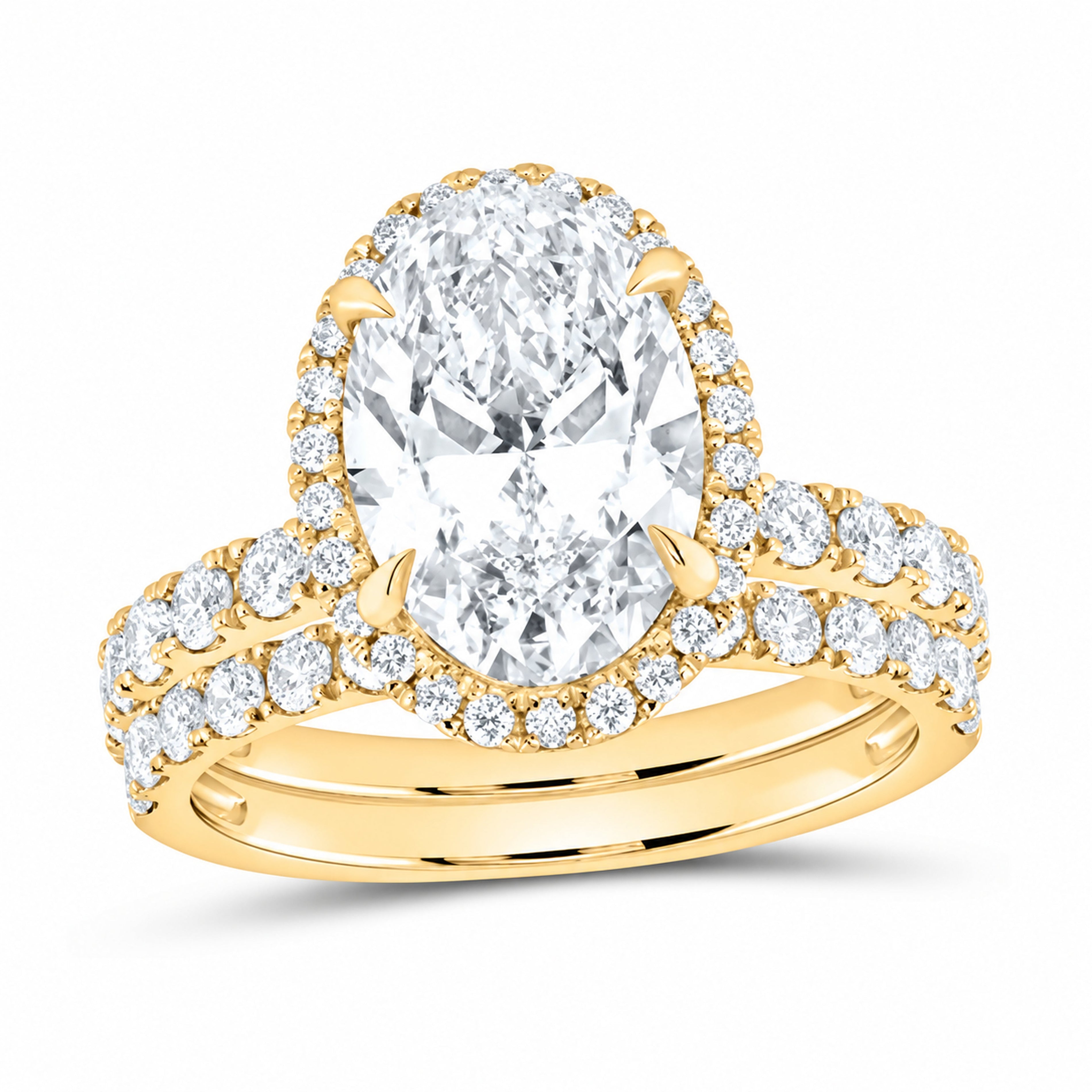 14K Yellow Gold 4 1/2 CTW Lab-Grown Diamond Oval Halo Bridal Ring Set