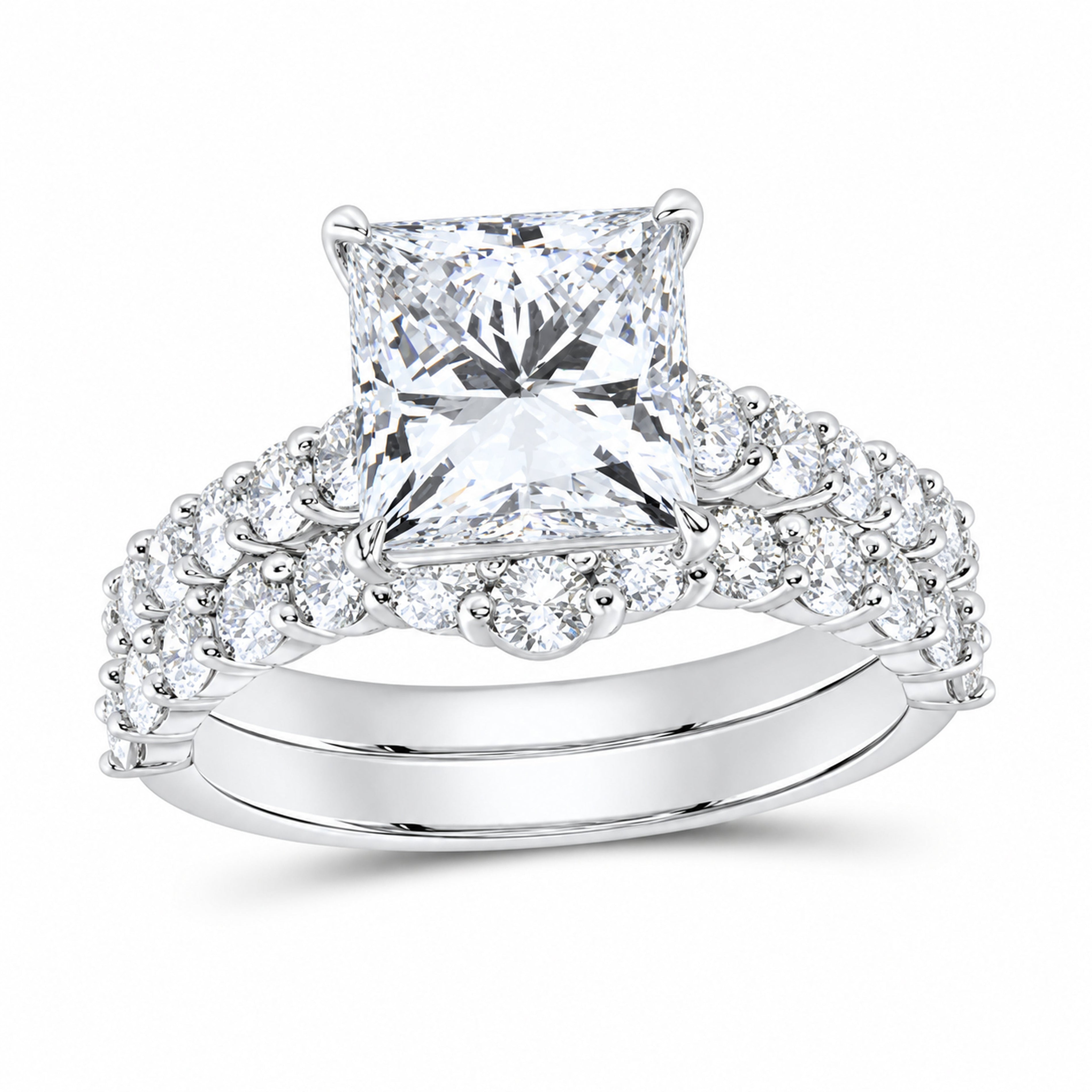 14K White Gold 4 5/8 CTW Lab-Grown Diamond Princess Bridal Ring Set