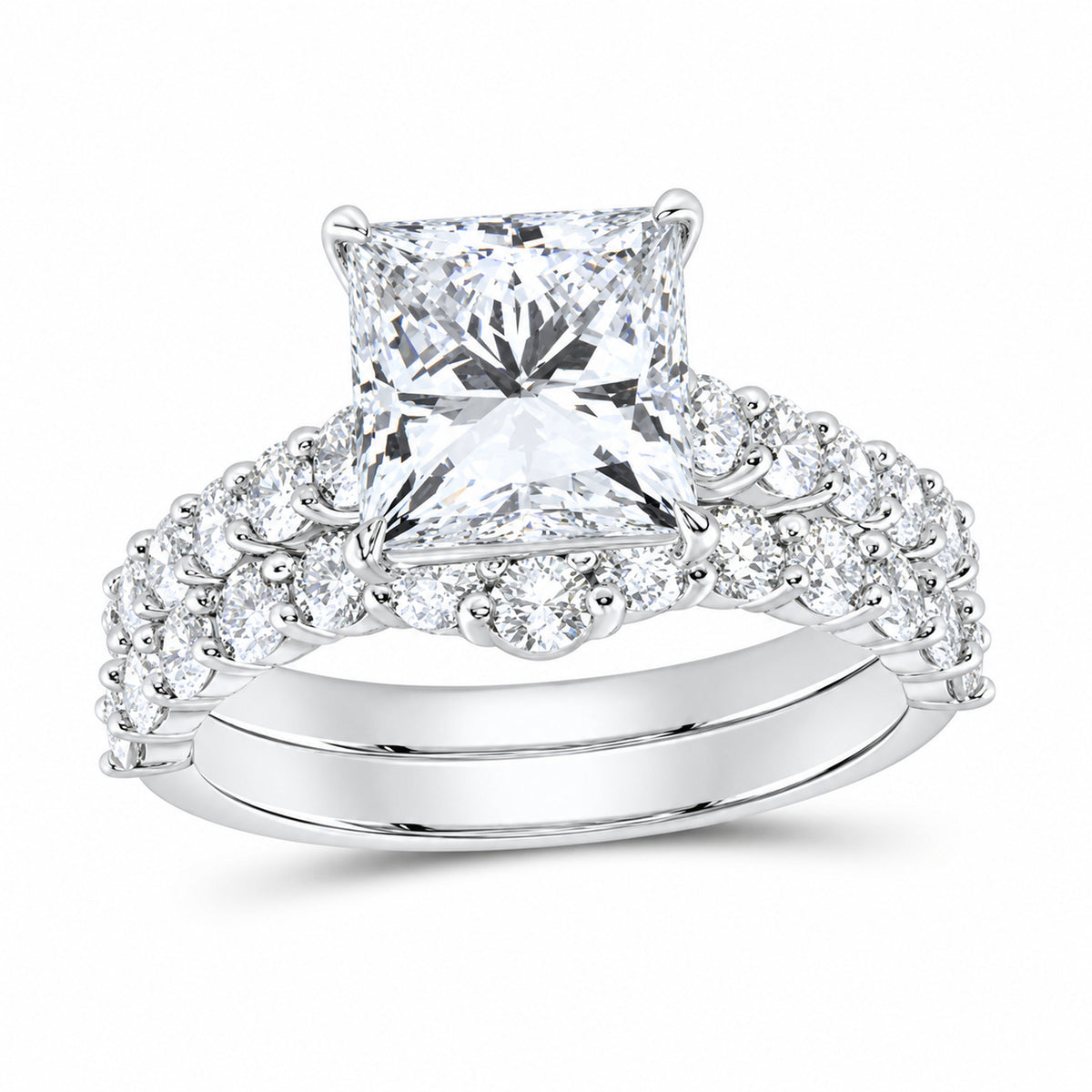 14K White Gold 4 5/8 CTW Lab-Grown Diamond Princess Bridal Ring Set