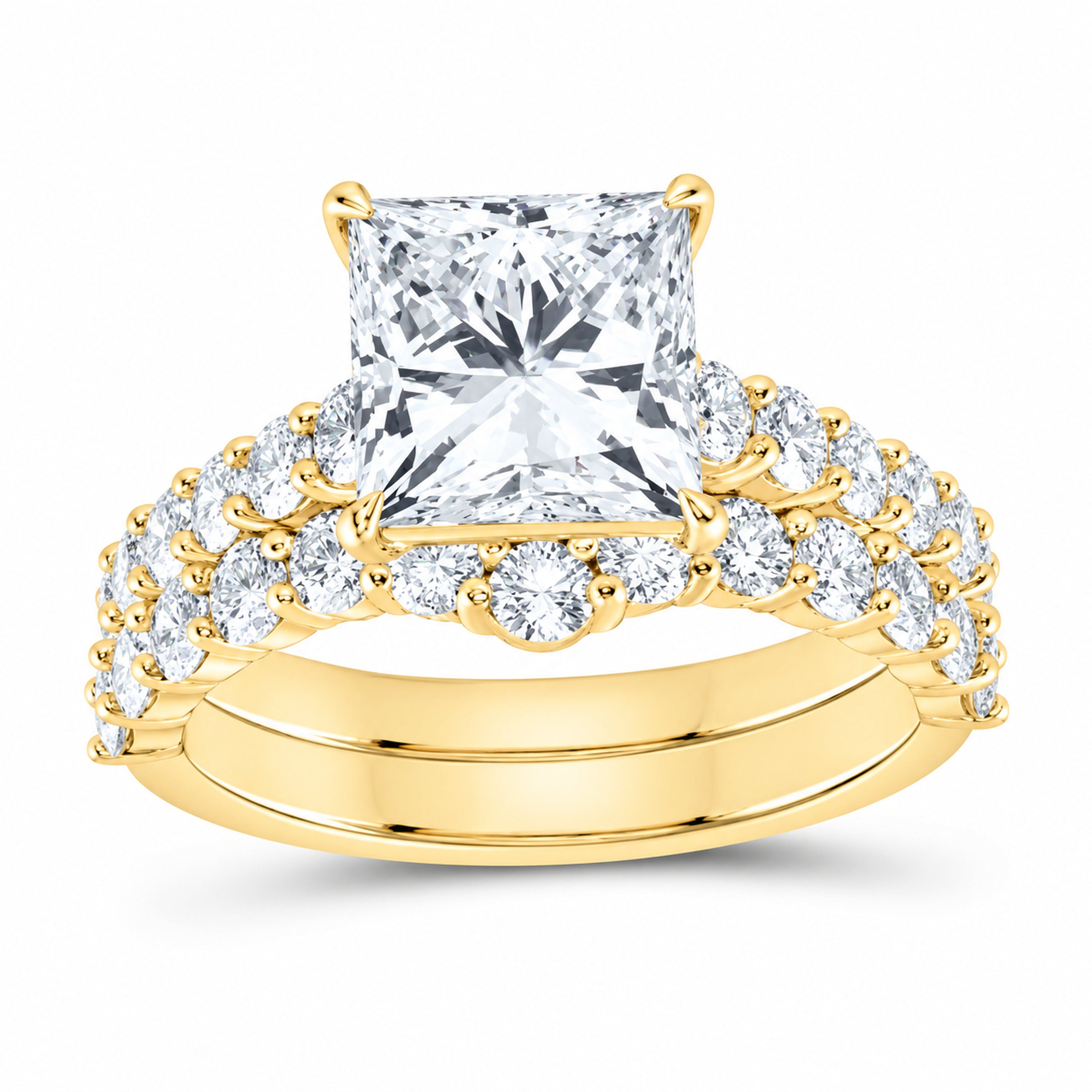 14K Yellow Gold 4 5/8 CTW Lab-Grown Diamond Princess Bridal Ring Set