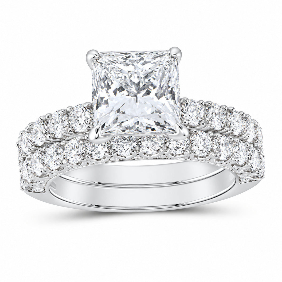 14K White Gold 5 CTW Lab-Grown Diamond Princess Bridal Ring Set