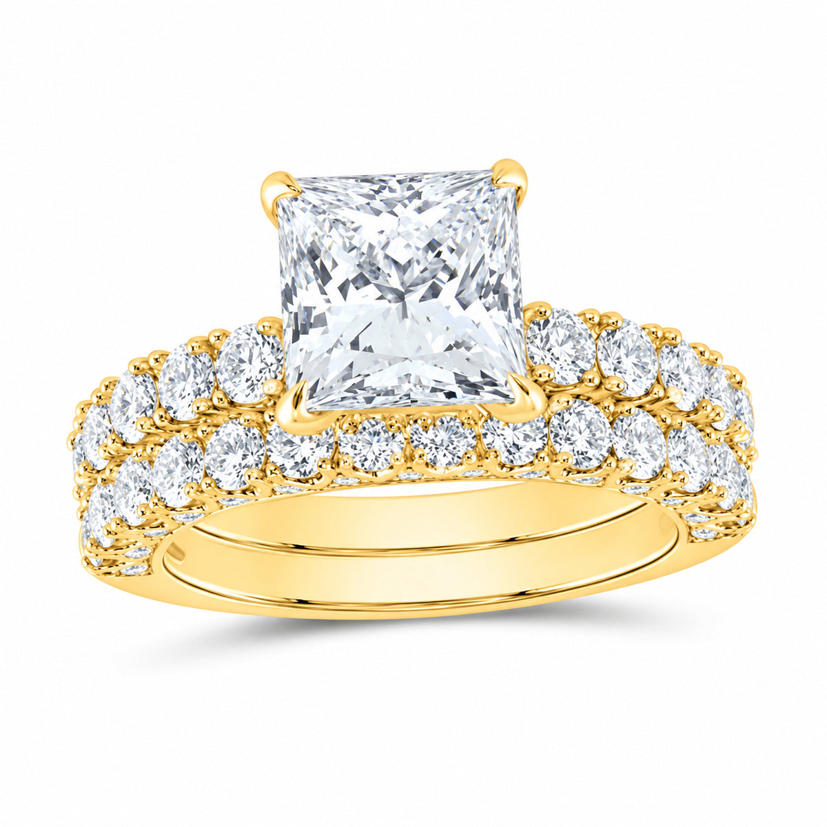 14K Yellow Gold 5 CTW Lab-Grown Diamond Princess Bridal Ring Set