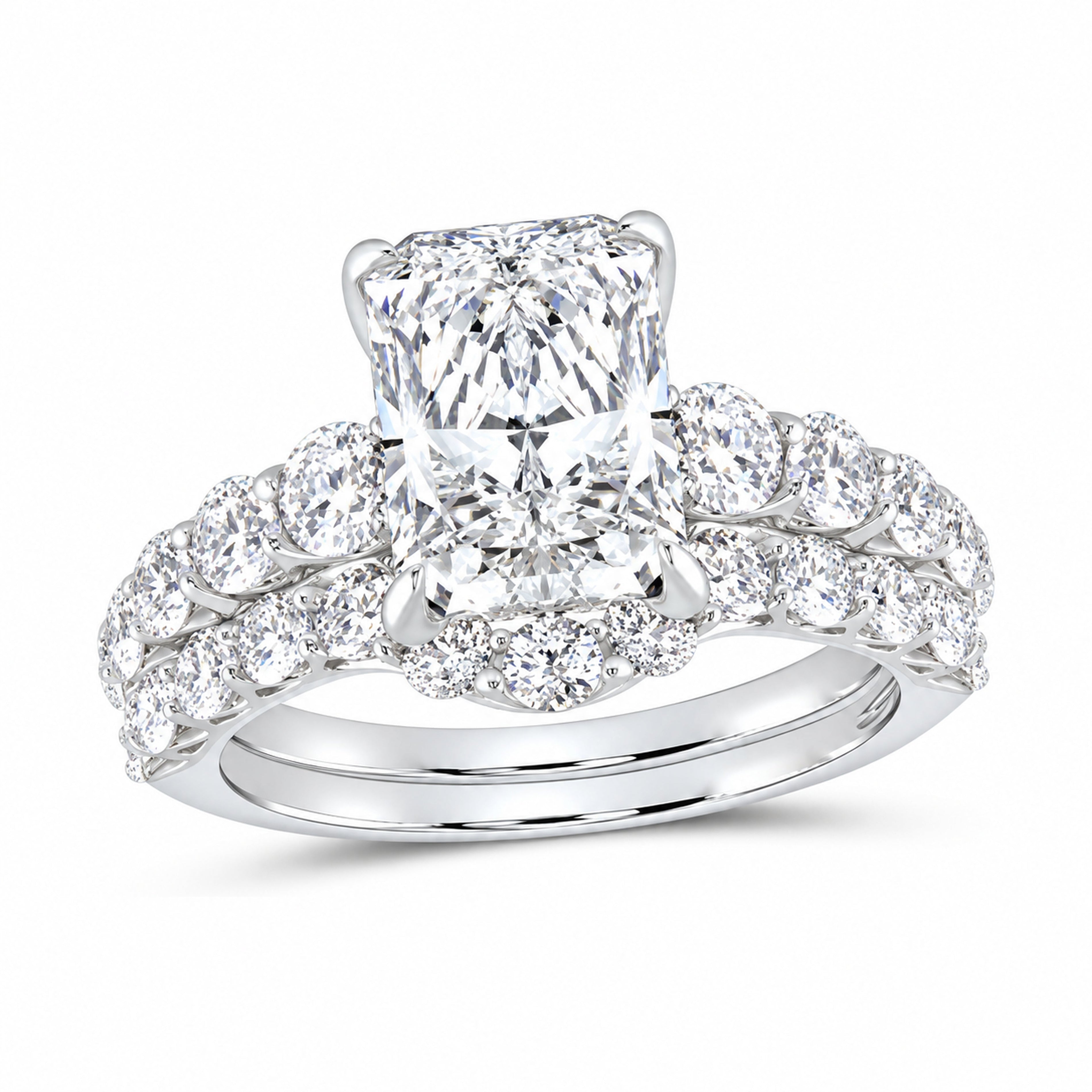 14K White Gold 5 CTW Lab-Grown Diamond Radiant Bridal Ring Set