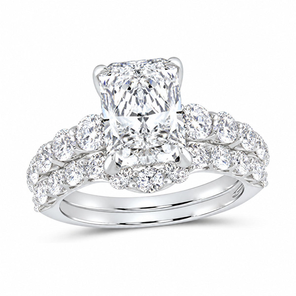 14K White Gold 5 CTW Lab-Grown Diamond Radiant Bridal Ring Set
