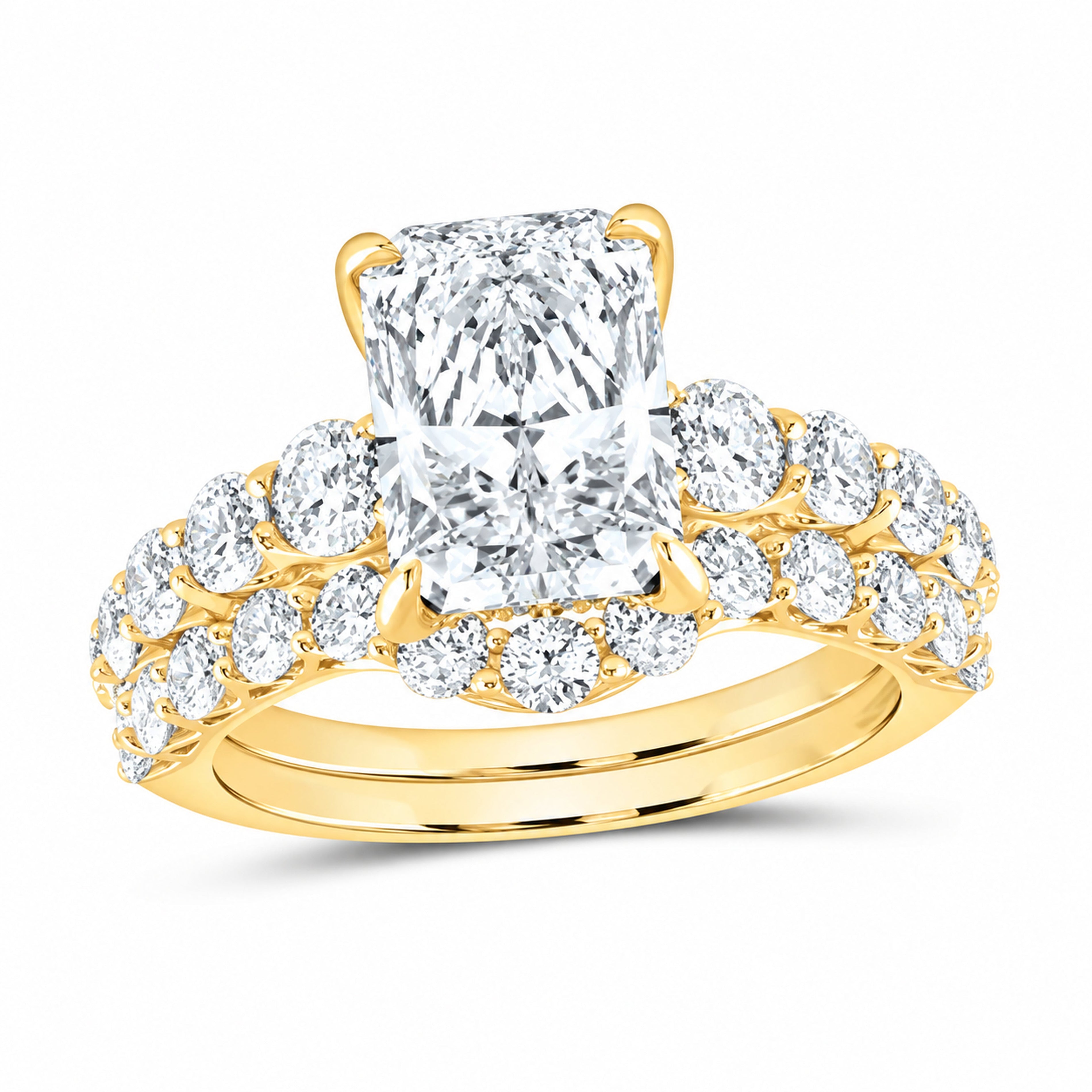 14K Yellow Gold 5 CTW Lab-Grown Diamond Radiant Bridal Ring Set