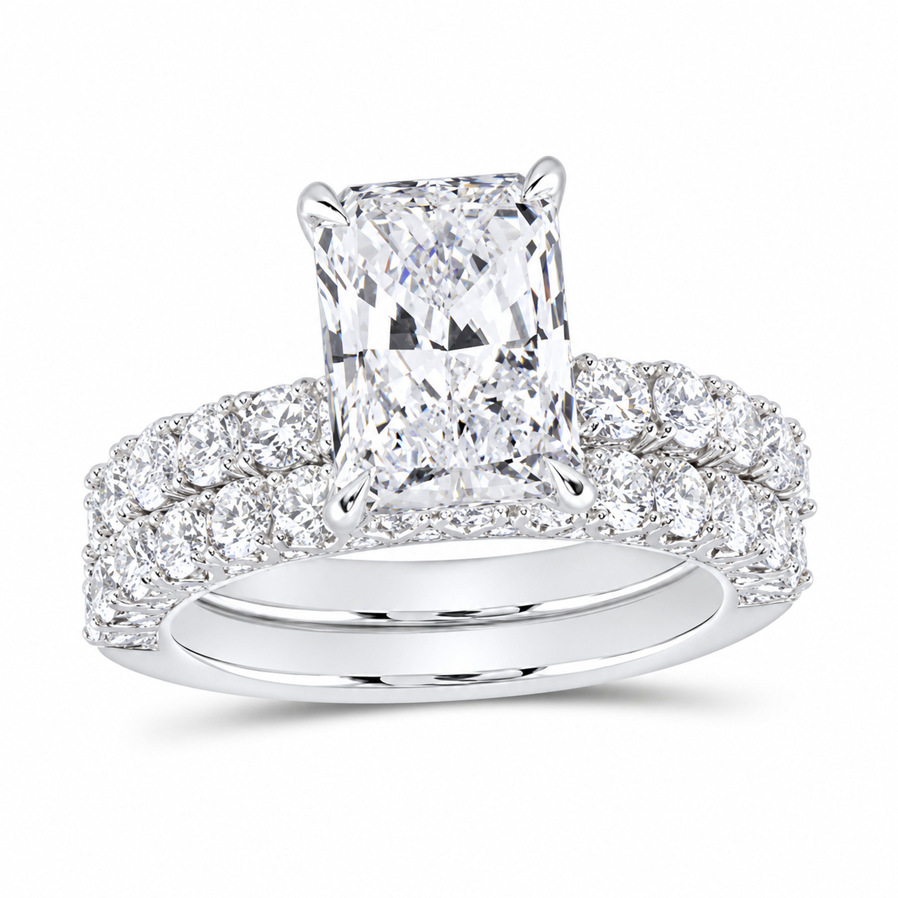 14K White Gold 5 CTW Lab-Grown Diamond Radiant Halo Bridal Ring Set