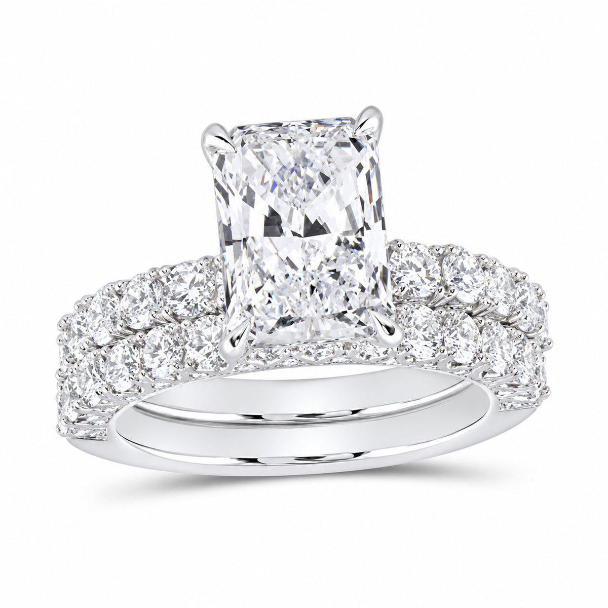 14K White Gold 5 CTW Lab-Grown Diamond Radiant Halo Bridal Ring Set