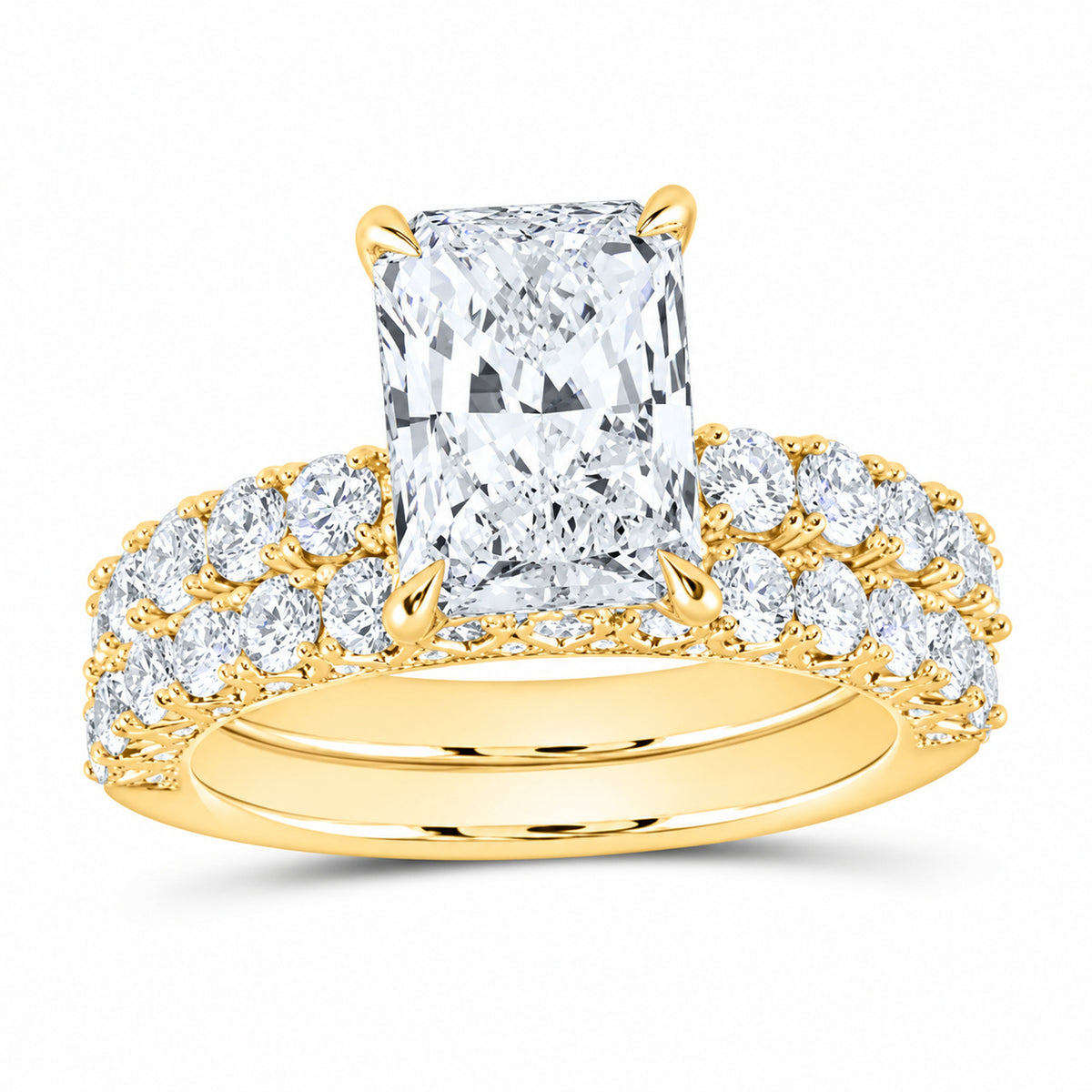 14K Yellow Gold 5 CTW Lab-Grown Diamond Radiant Halo Bridal Ring Set