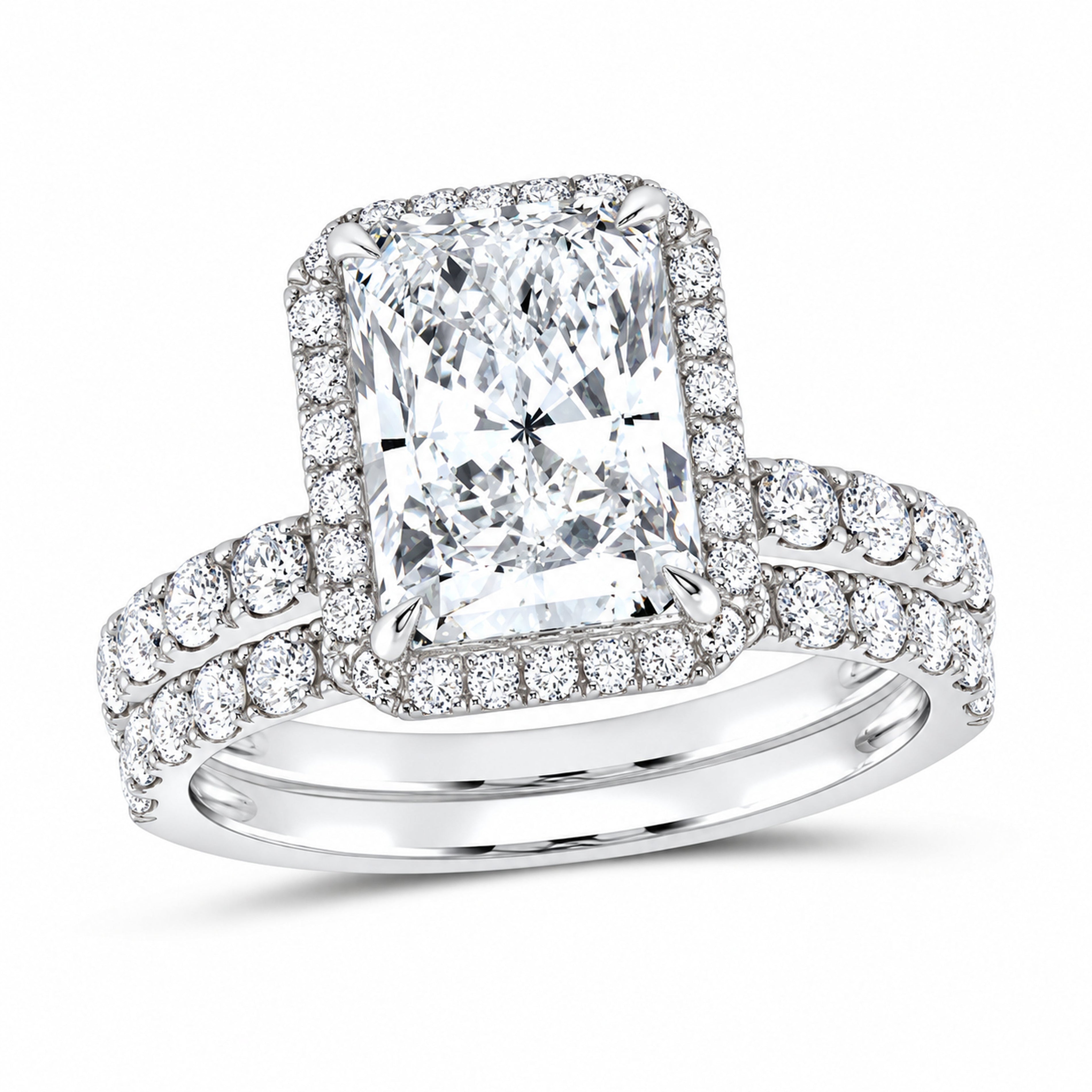 14K White Gold 4 1/2 CTW Lab-Grown Diamond Radiant Halo Bridal Ring Set