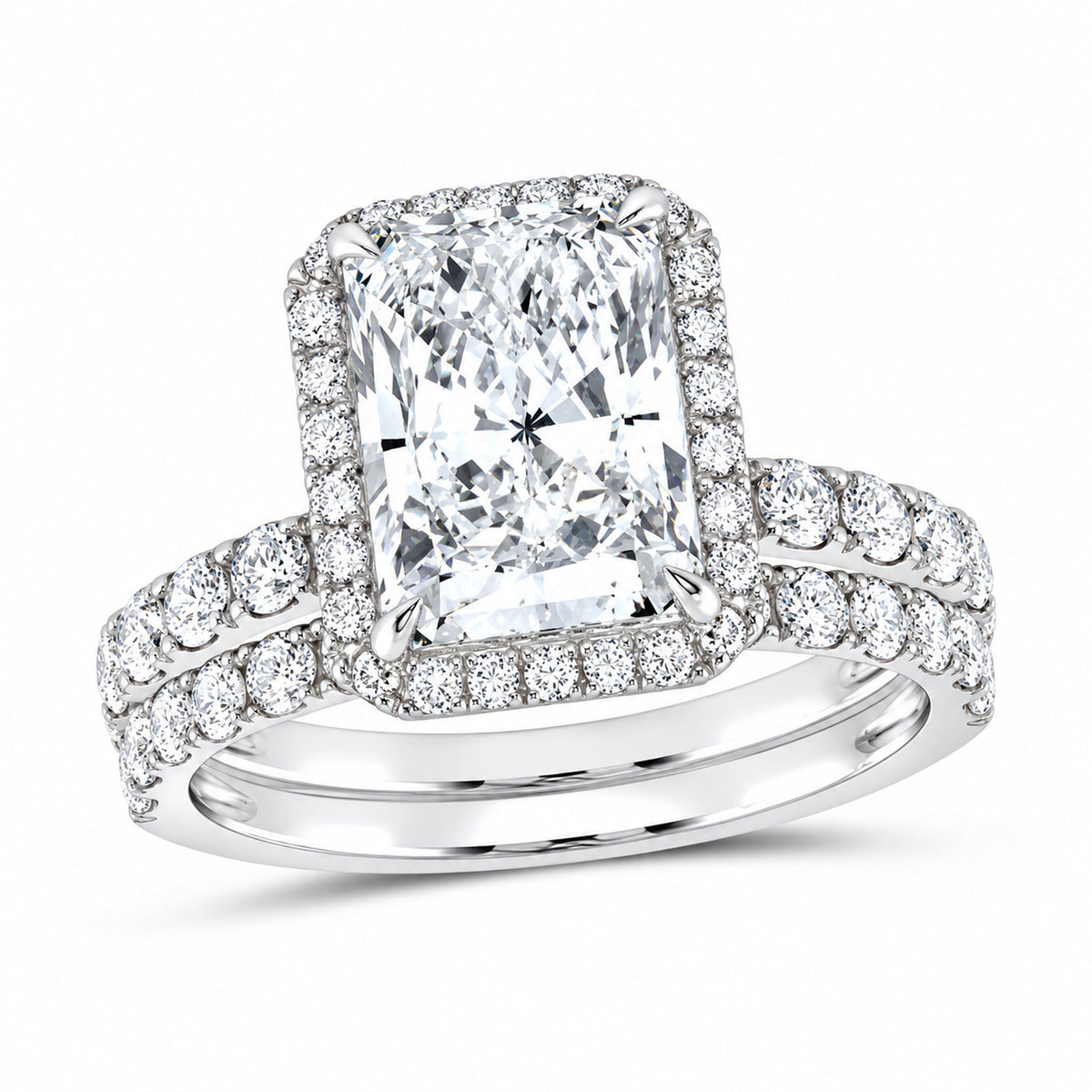 14K White Gold 4 1/2 CTW Lab-Grown Diamond Radiant Halo Bridal Ring Set