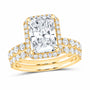 14K Yellow Gold 4 1/2 CTW Lab-Grown Diamond Radiant Halo Bridal Ring Set
