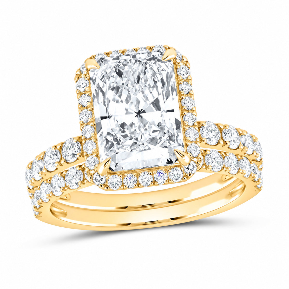 14K Yellow Gold 4 1/2 CTW Lab-Grown Diamond Radiant Halo Bridal Ring Set