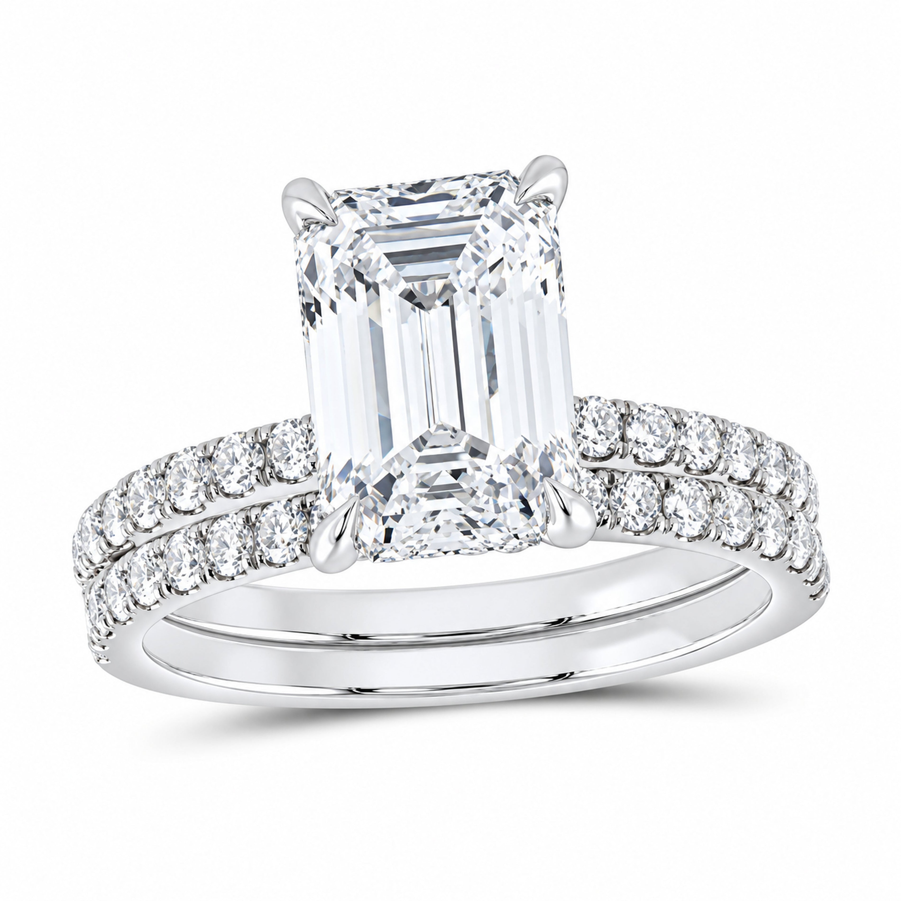 14K White Gold 3 7/8 CTW Lab-Grown Diamond Emerald Bridal Ring Set