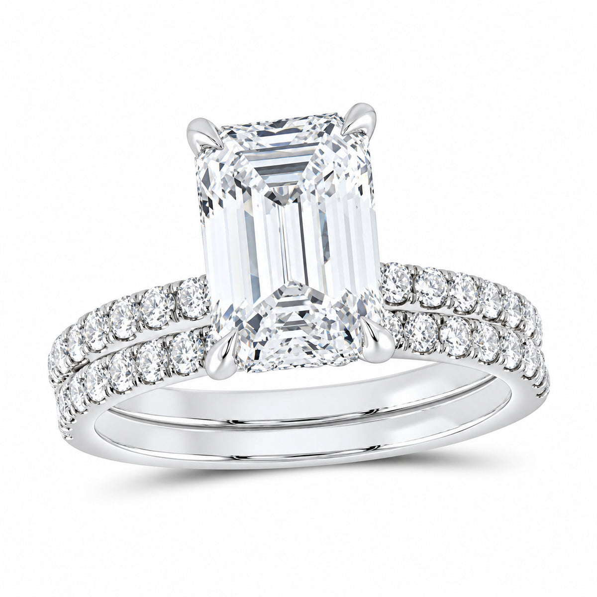 14K White Gold 3 7/8 CTW Lab-Grown Diamond Emerald Bridal Ring Set