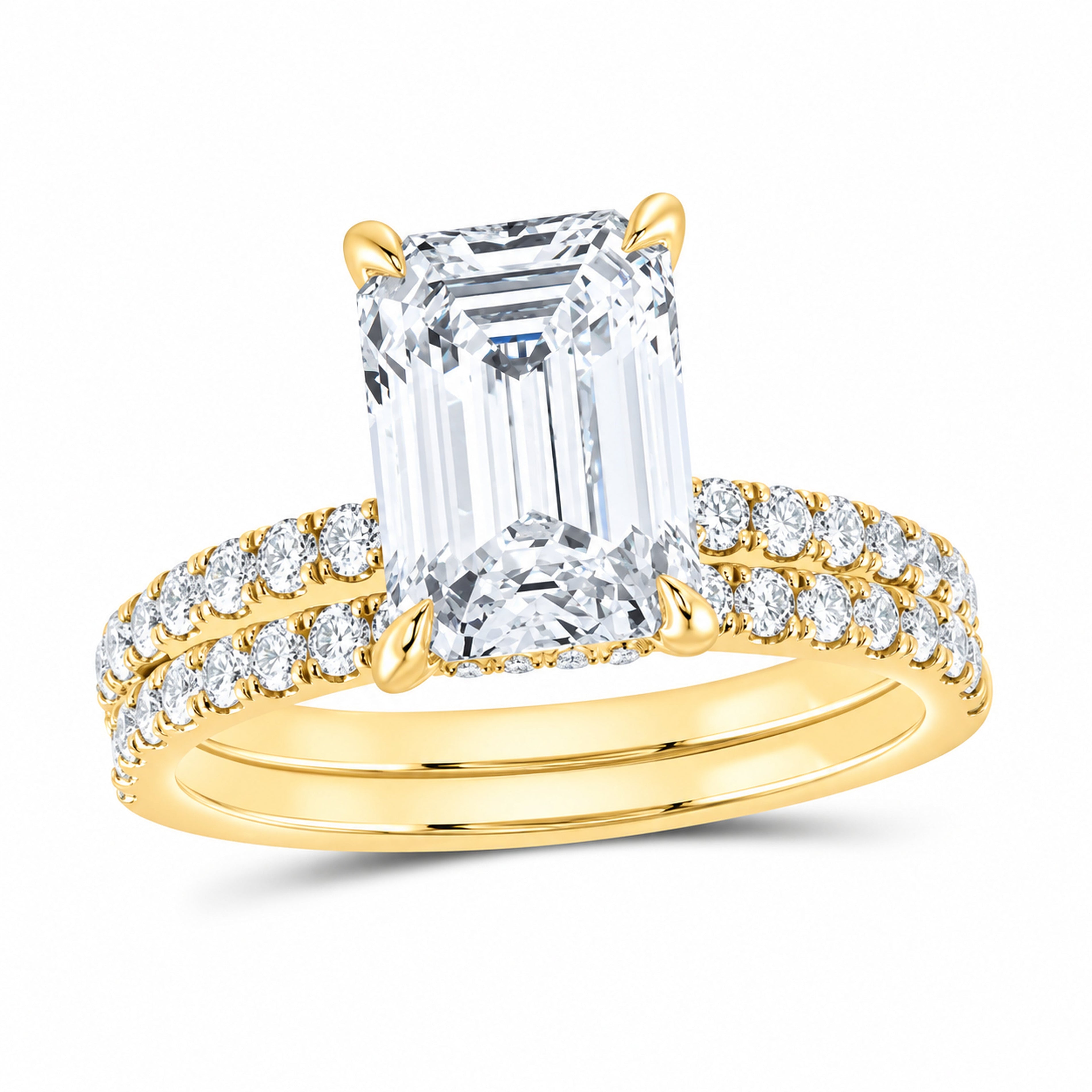 14K Yellow Gold 3 7/8 CTW Lab-Grown Diamond Emerald Bridal Ring Set