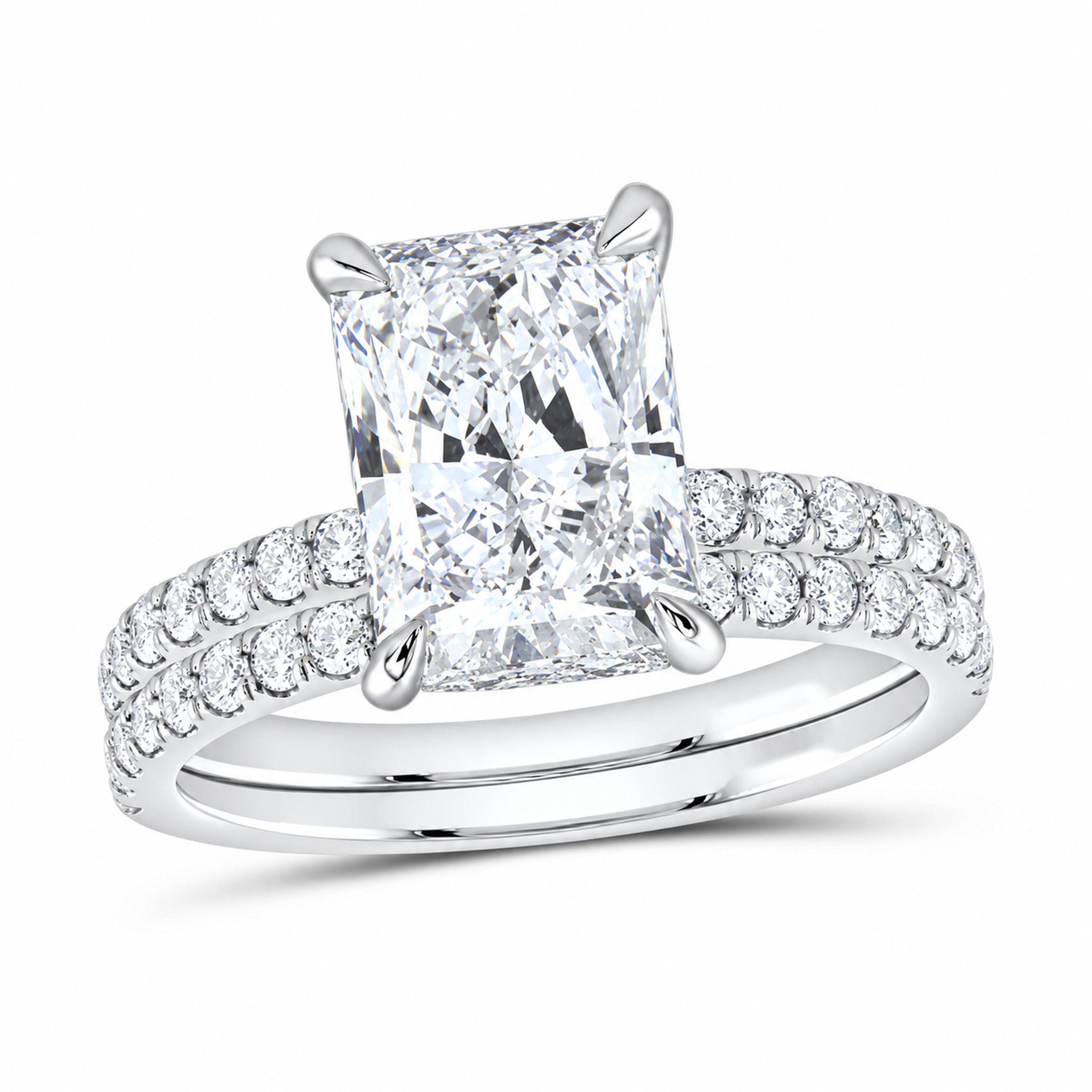 14K White Gold 3 3/4 CTW Lab-Grown Diamond Radiant Bridal Ring Set