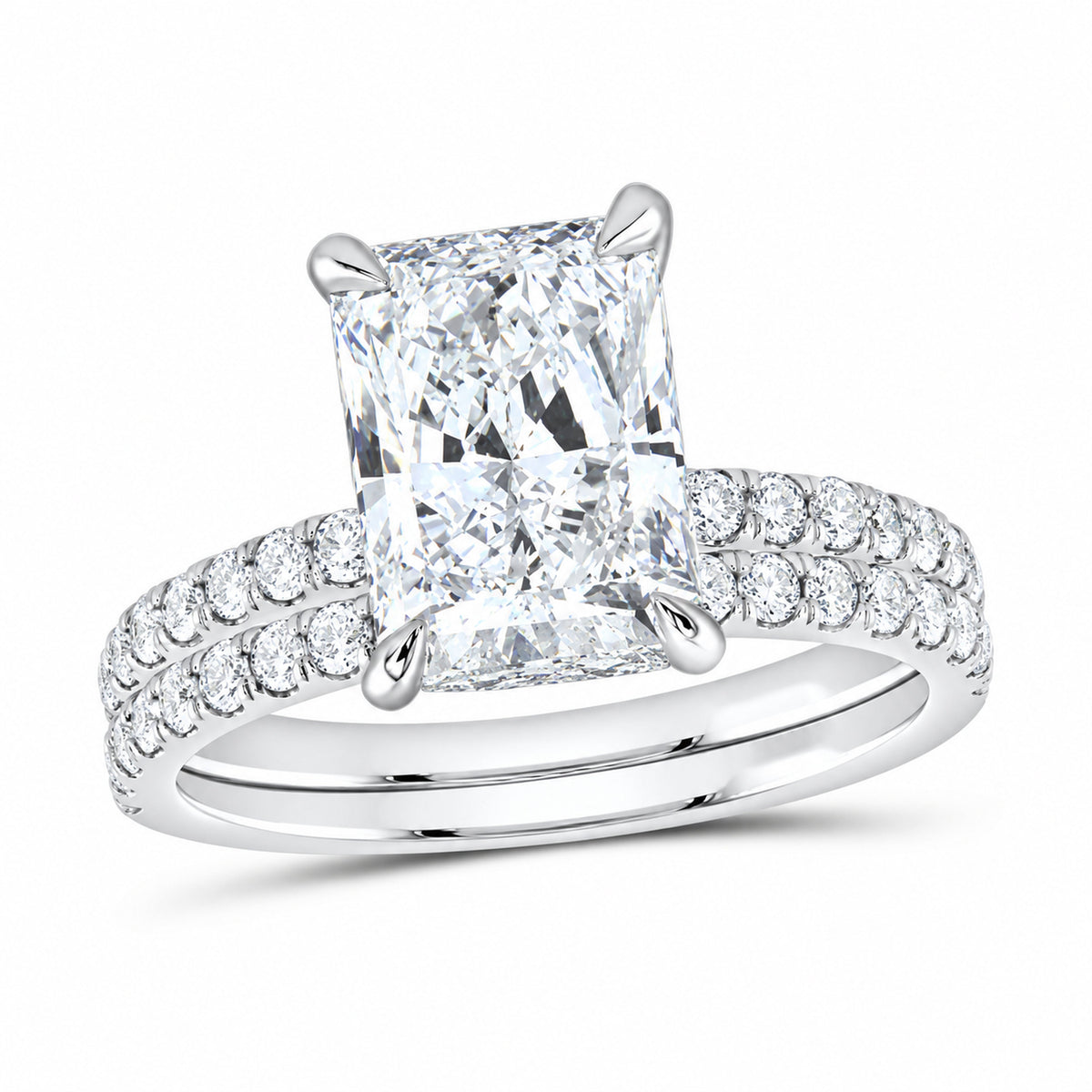 14K White Gold 3 3/4 CTW Lab-Grown Diamond Radiant Bridal Ring Set
