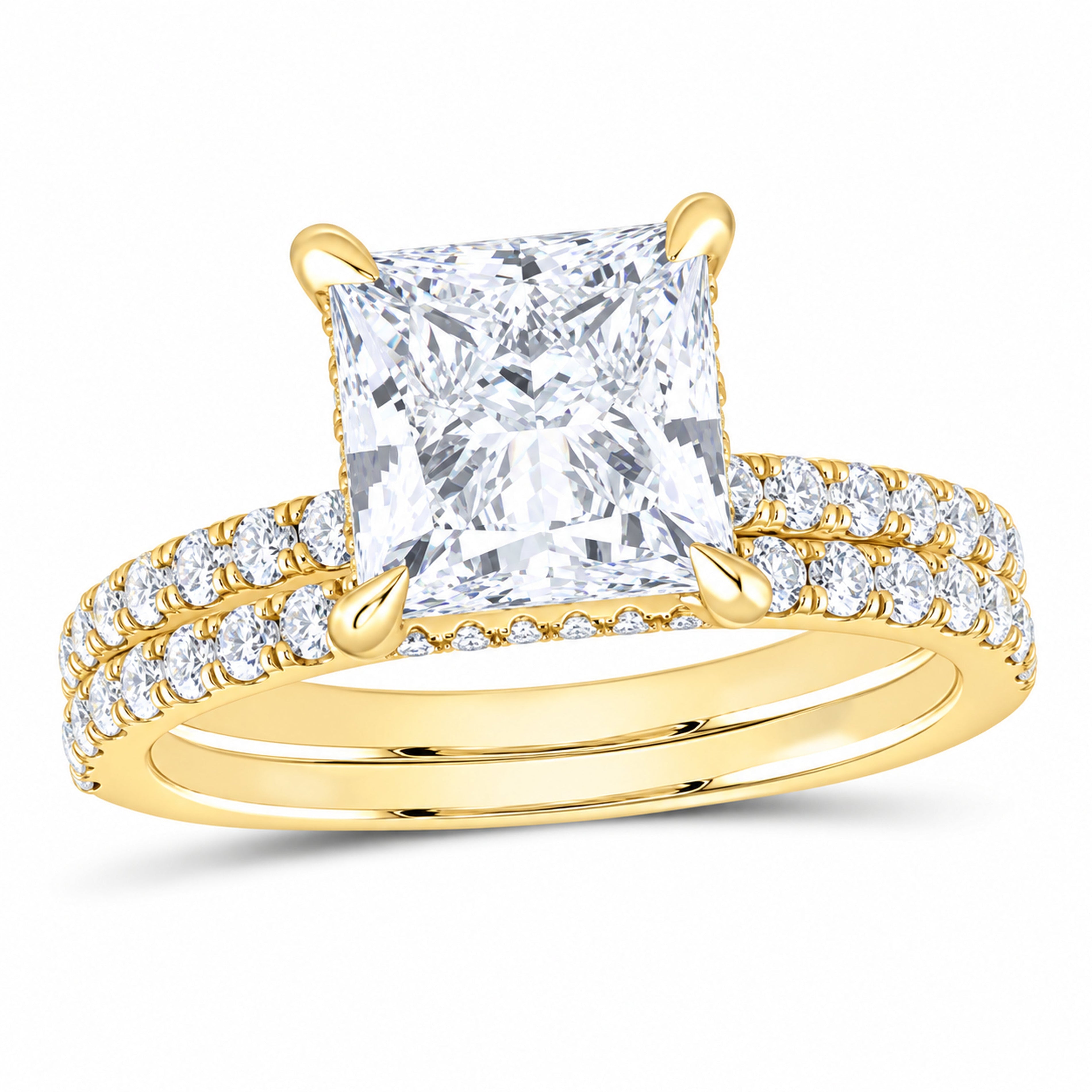 14K Yellow Gold 3 3/4 CTW Lab-Grown Diamond Princess Bridal Ring Set
