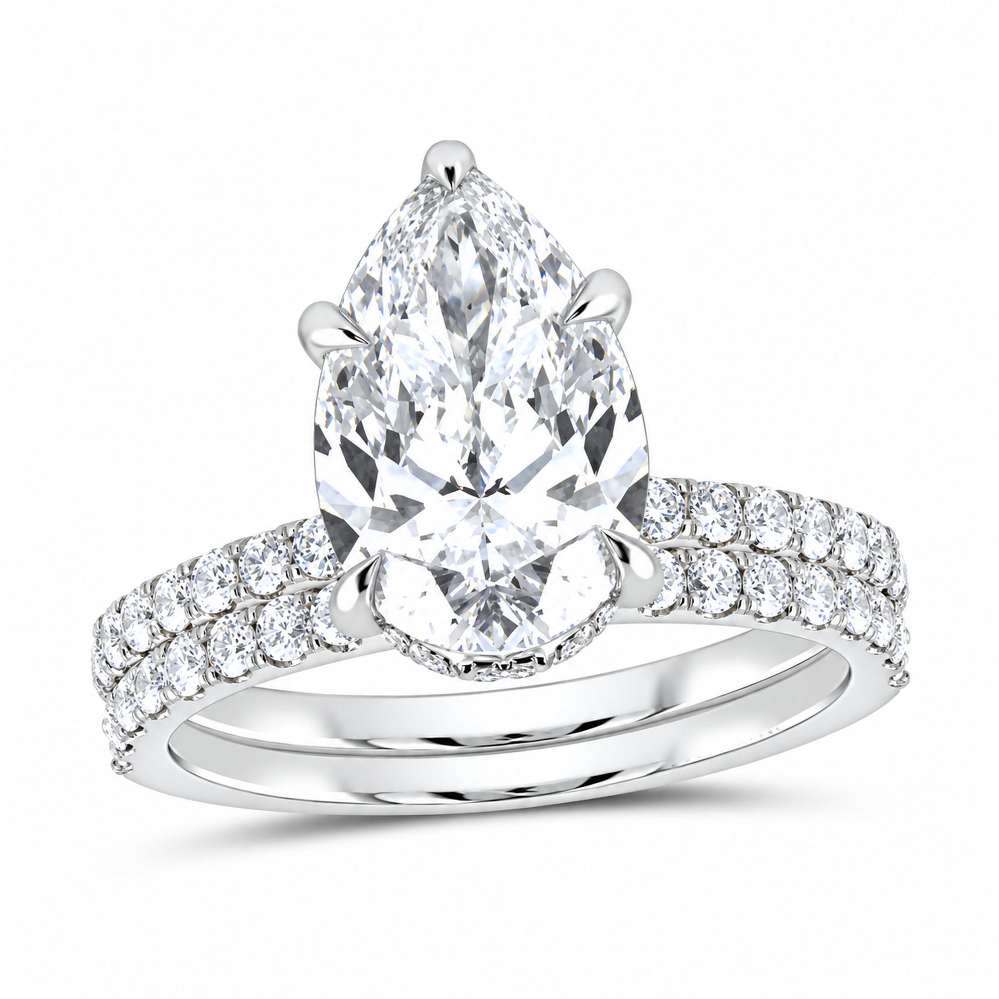 14K White Gold 3 3/4 CTW Lab-Grown Diamond Pear Bridal Ring Set