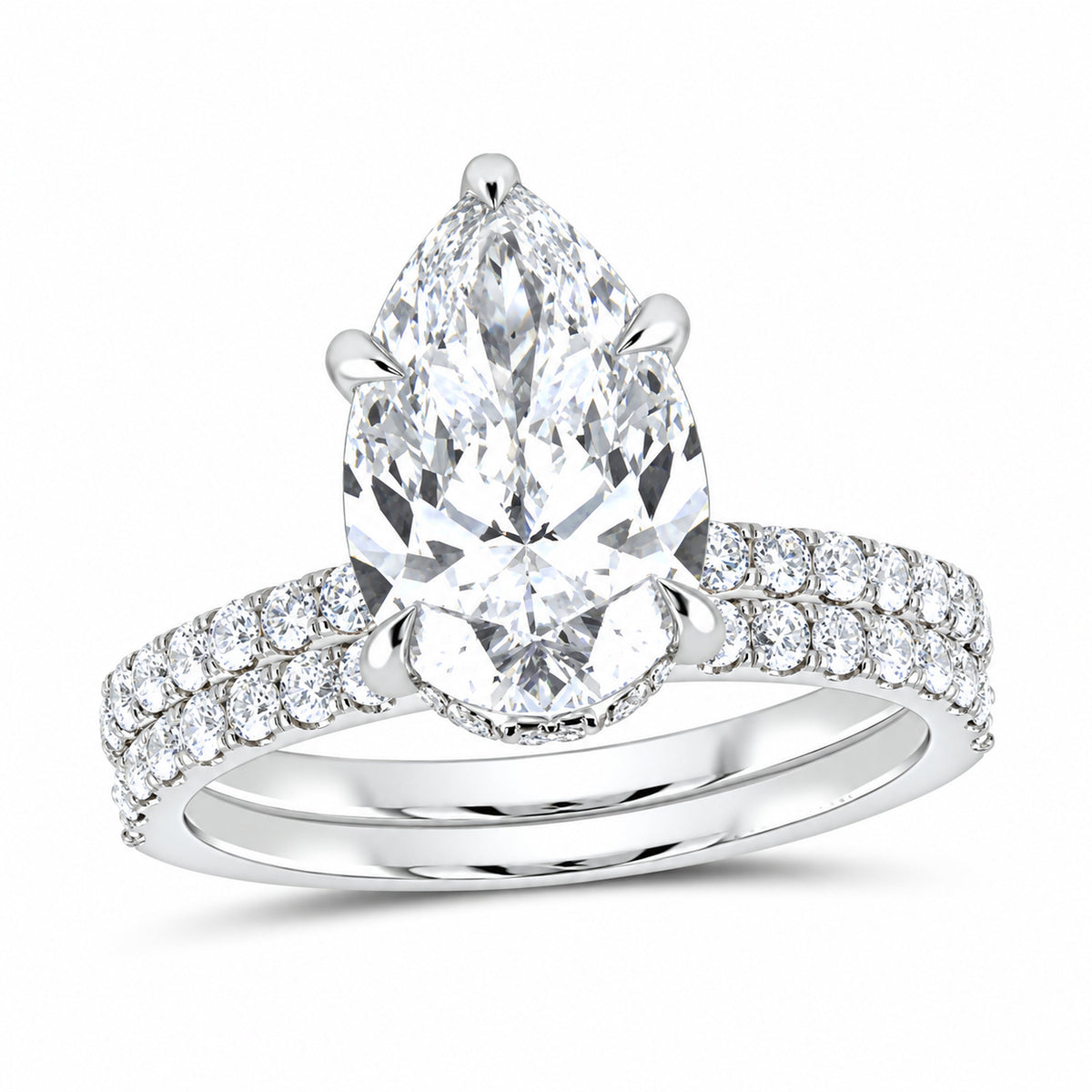 14K White Gold 3 3/4 CTW Lab-Grown Diamond Pear Bridal Ring Set